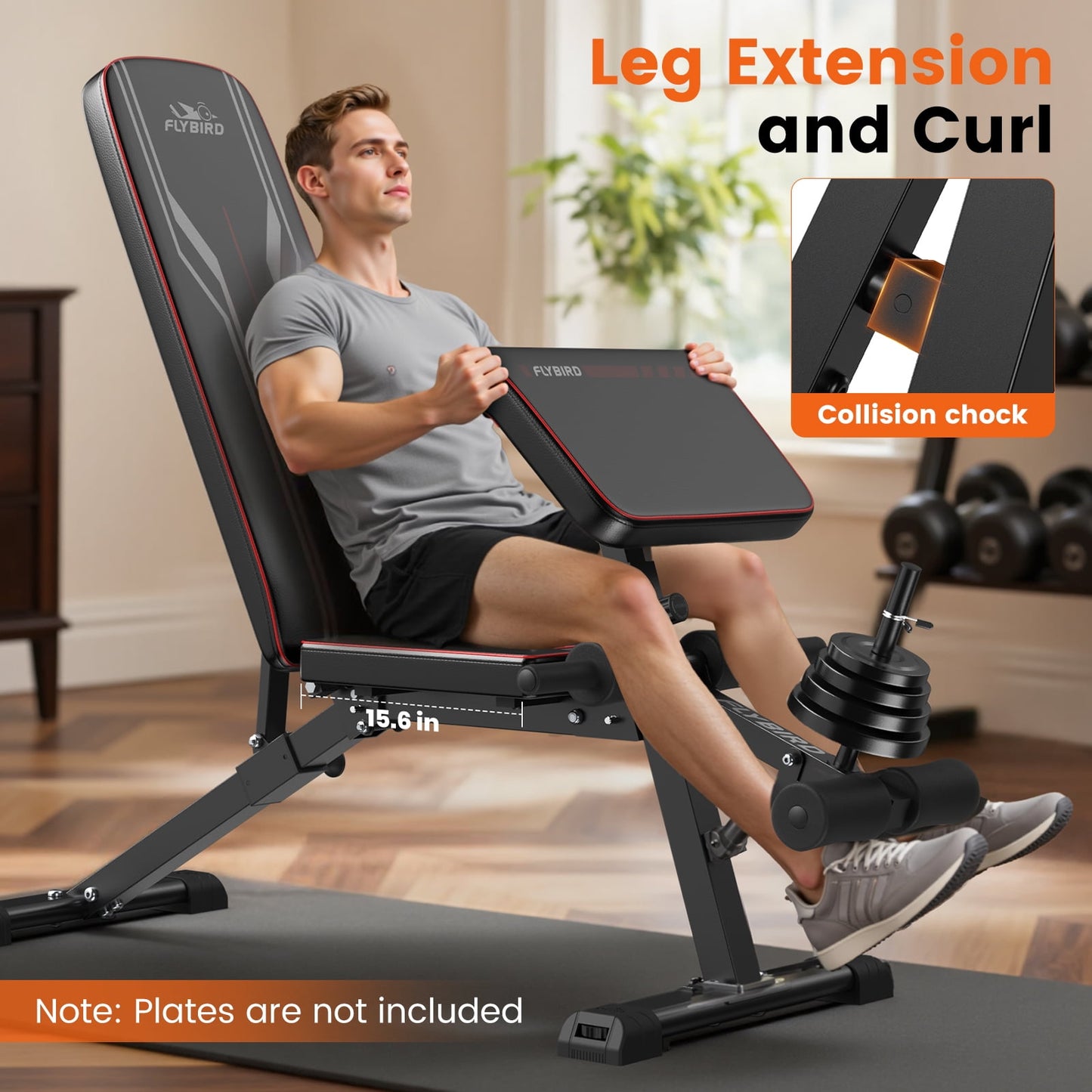 FLYBIRD Workout Bench with Leg Extension & Curl Pad
