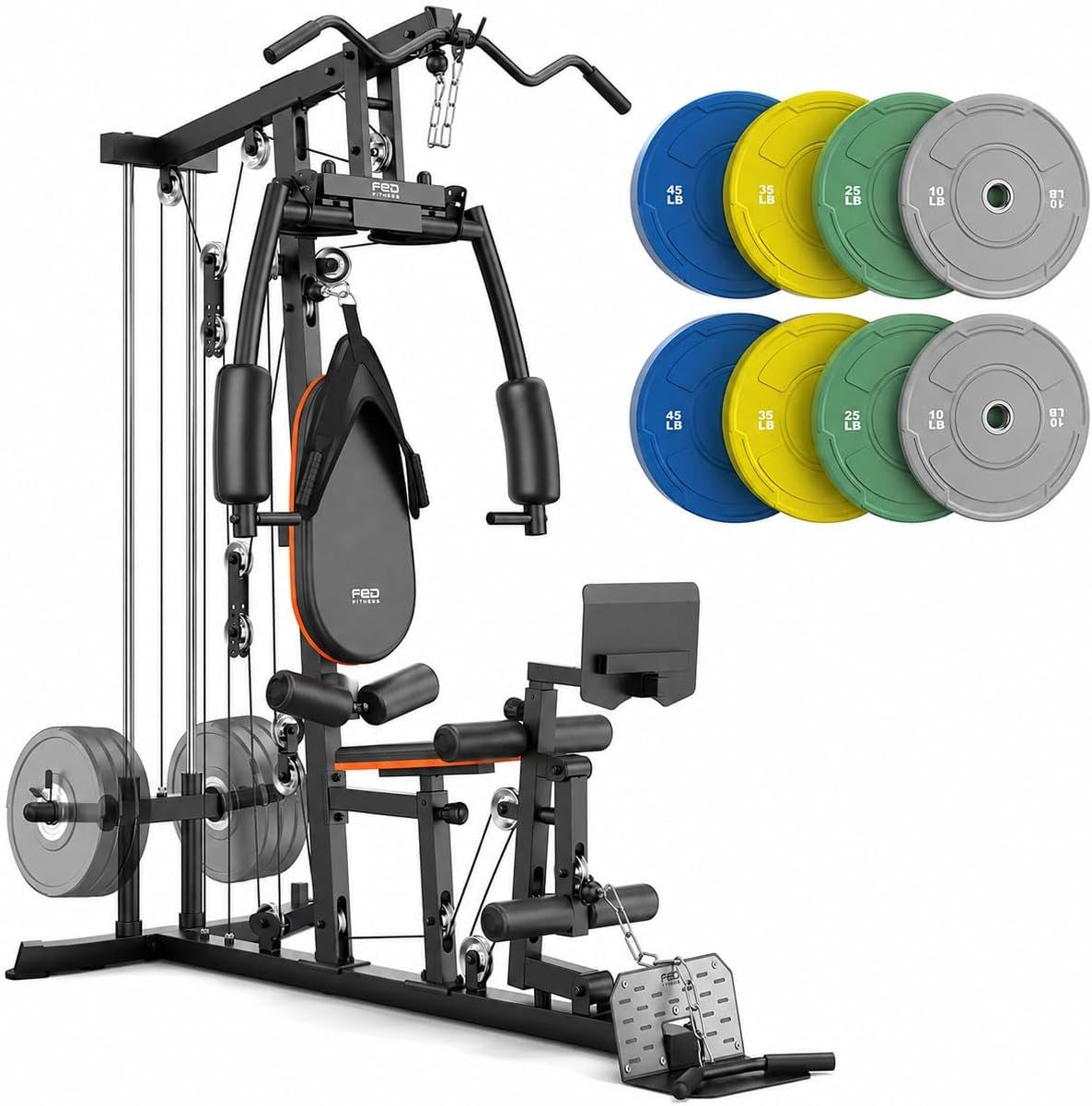 FED Fitness Home Gym, 240LB Plate-Loaded Multifunctional Workout Station | Full-Body Exercise Equipment, Workout Equipment and Fitness Equipment