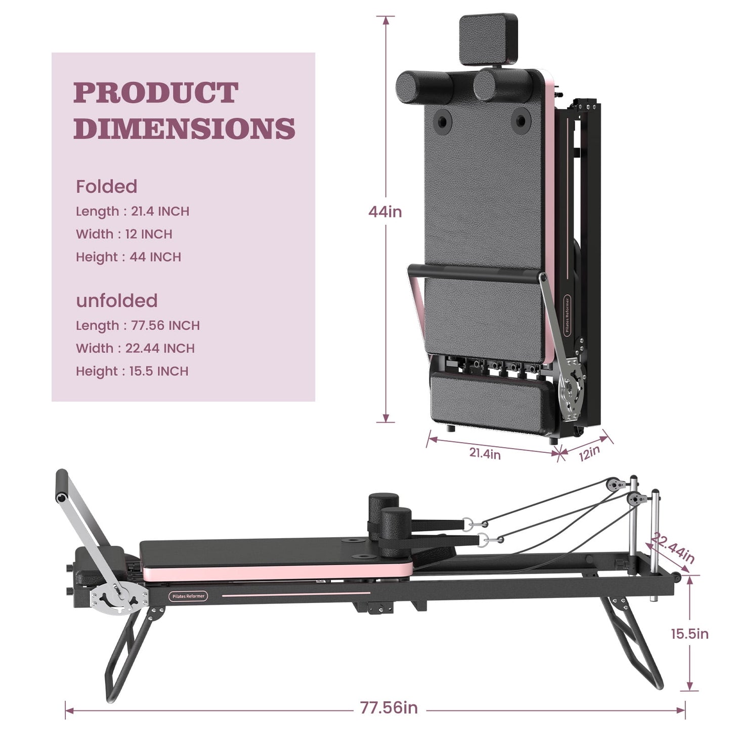 Foldable Pilates Equipment for Home Gym - Pilates Reformer Machine for Home Workouts, with Jump Board, Additional 4 Springs