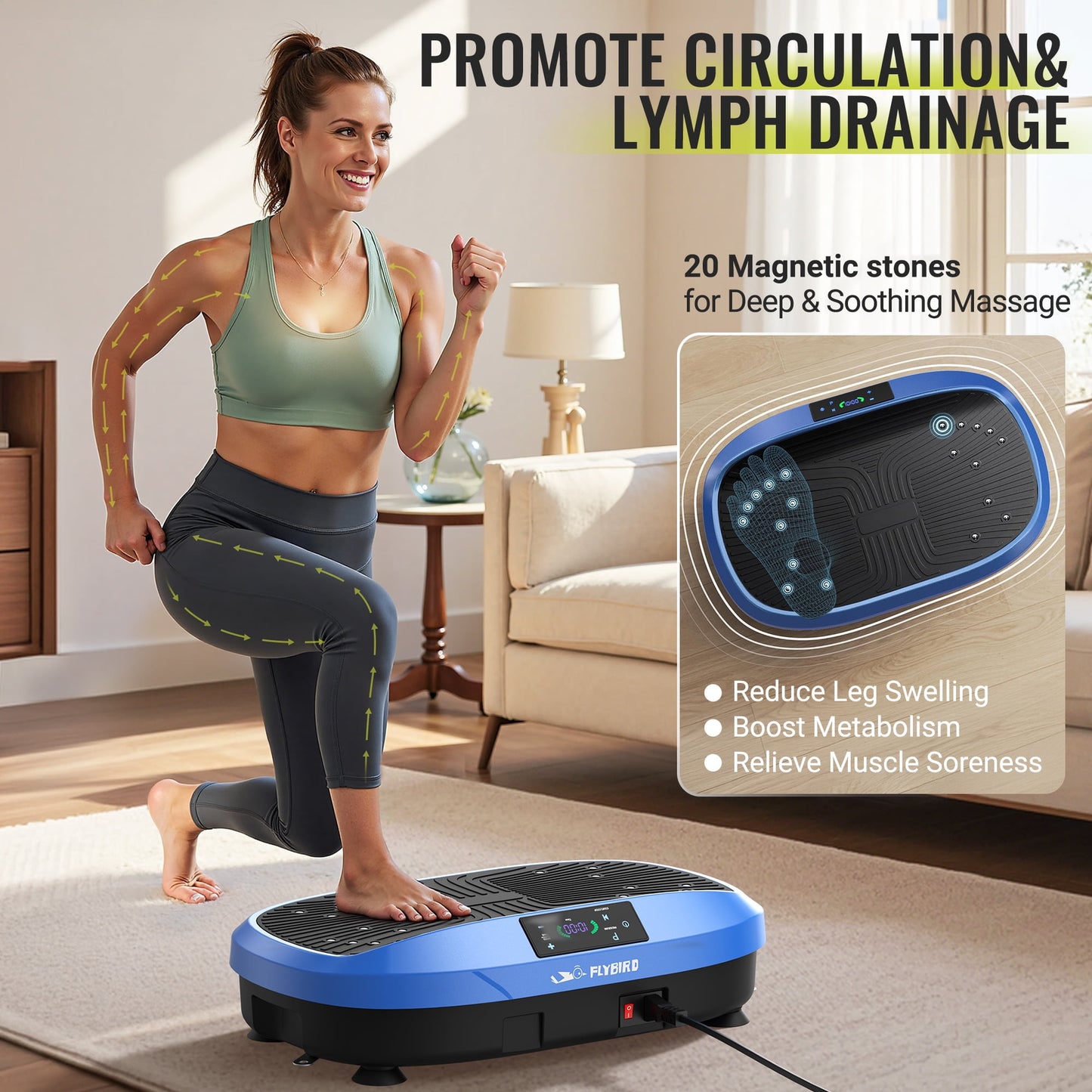 FLYBIRD Vibration Plate Exercise Machine, Lymphatic Drainage Machine