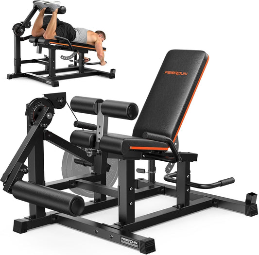 FEIERDUN Leg Extension and Curl Machine, Adjustable Leg Curl Machine, Seated Leg Extension and Lying Curl Machine, Leg Workout Equipment
