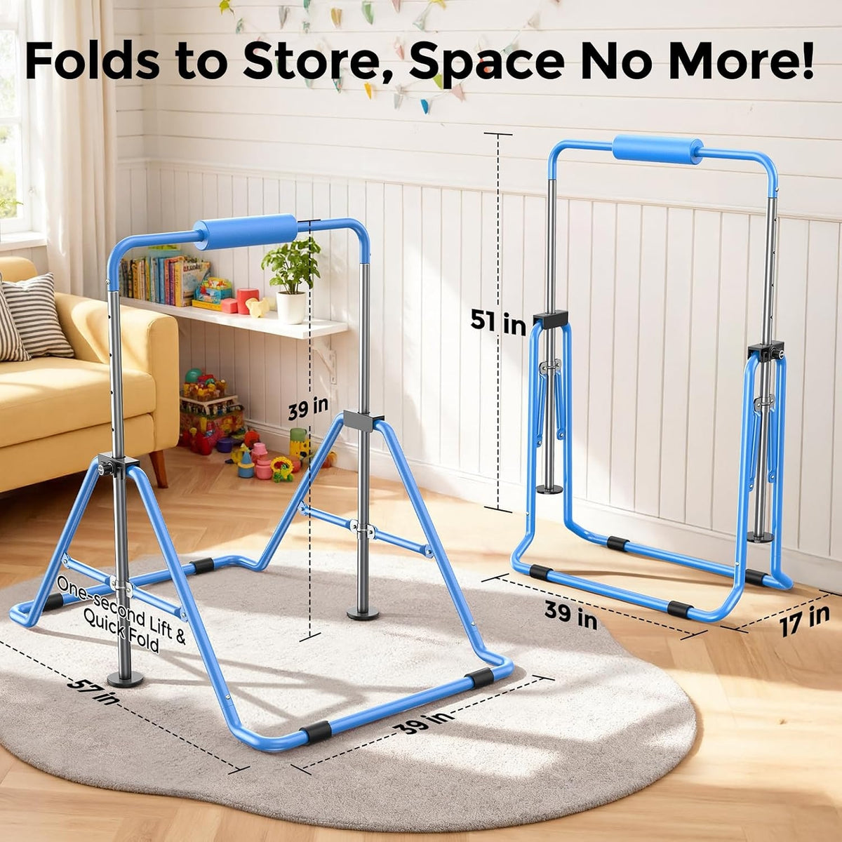 Sportsroyals Gymnastics Bar for Kids,Adjustable Height Gymnastic Horizontal Bars,Folding Gymnastic Junior Training Kip Bar for Home