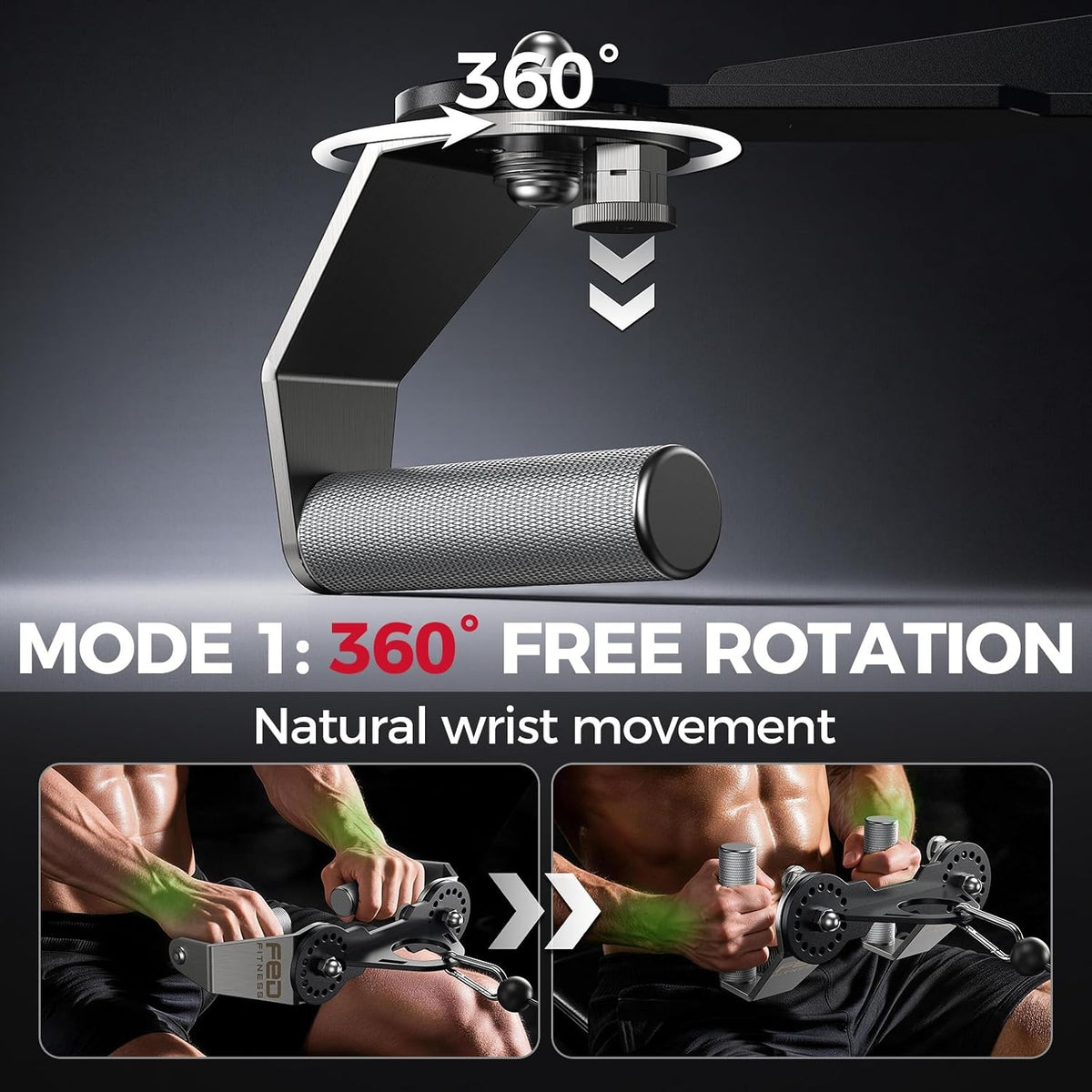 fed fitness 360° LAT Pull Down Bar, Cable Attachments for Gym | 360° rotation, 16 lockable angles, 1000 lb capacity, cable pulldowns, rows and T-bar training