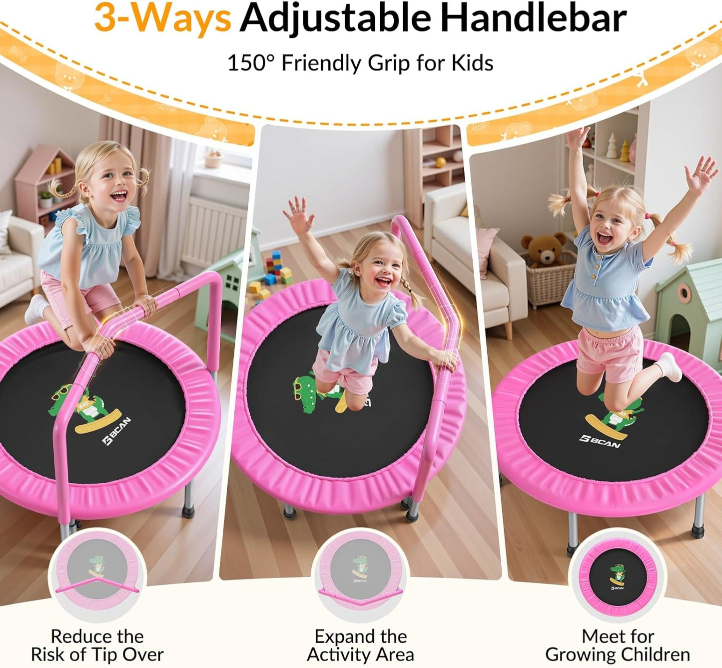 BCAN 36'' Toddler Trampoline - Kids Trampoline for Ages 1-6, Foam Handle & Safe Thickened Cover