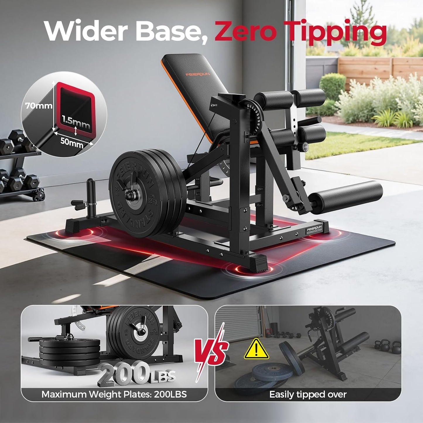FEIERDUN Leg Extension and Curl Machine, Adjustable Leg Curl Machine, Seated Leg Extension and Lying Curl Machine, Leg Workout Equipment