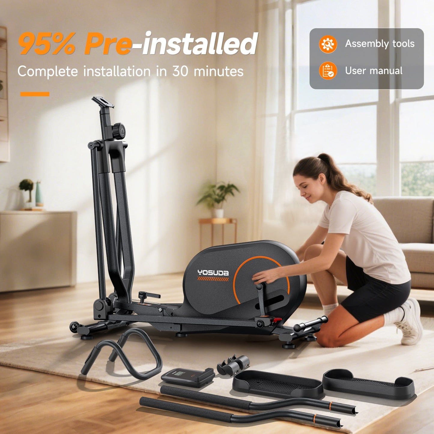 YOSUDA Foldable Elliptical Machines, 16 Resistance Levels Magnetic Elliptical Trainer for Home Gym Cardio with 350 lbs capacity