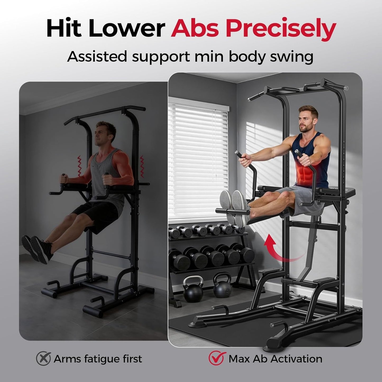FED FITNESS Power Tower: Adjustable Multi-Function Pull Up & Dip Station, 800 lbs Capacity, Home Gym Strength & Ab Workout