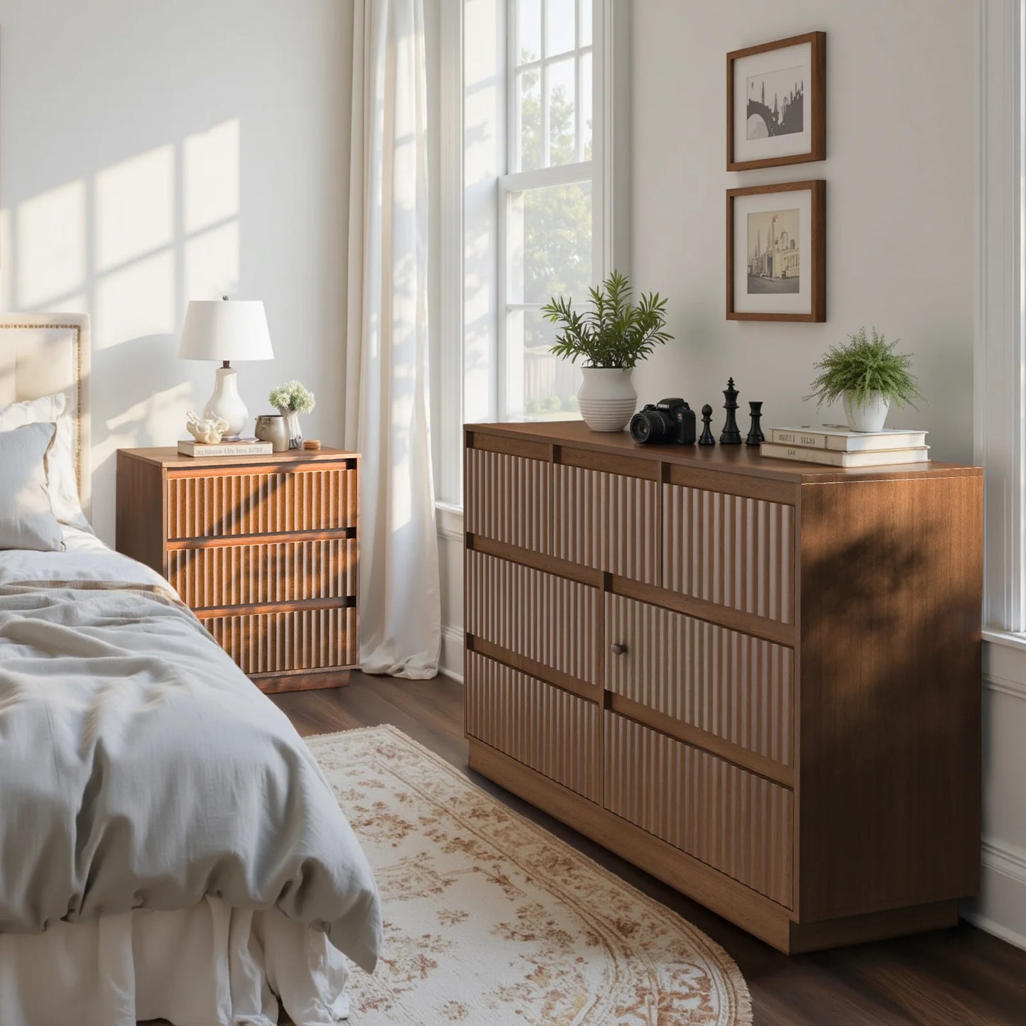 Koligey 3-Drawer Dresser 27.5"W Single Dresser With Waveform Fluted Panel
