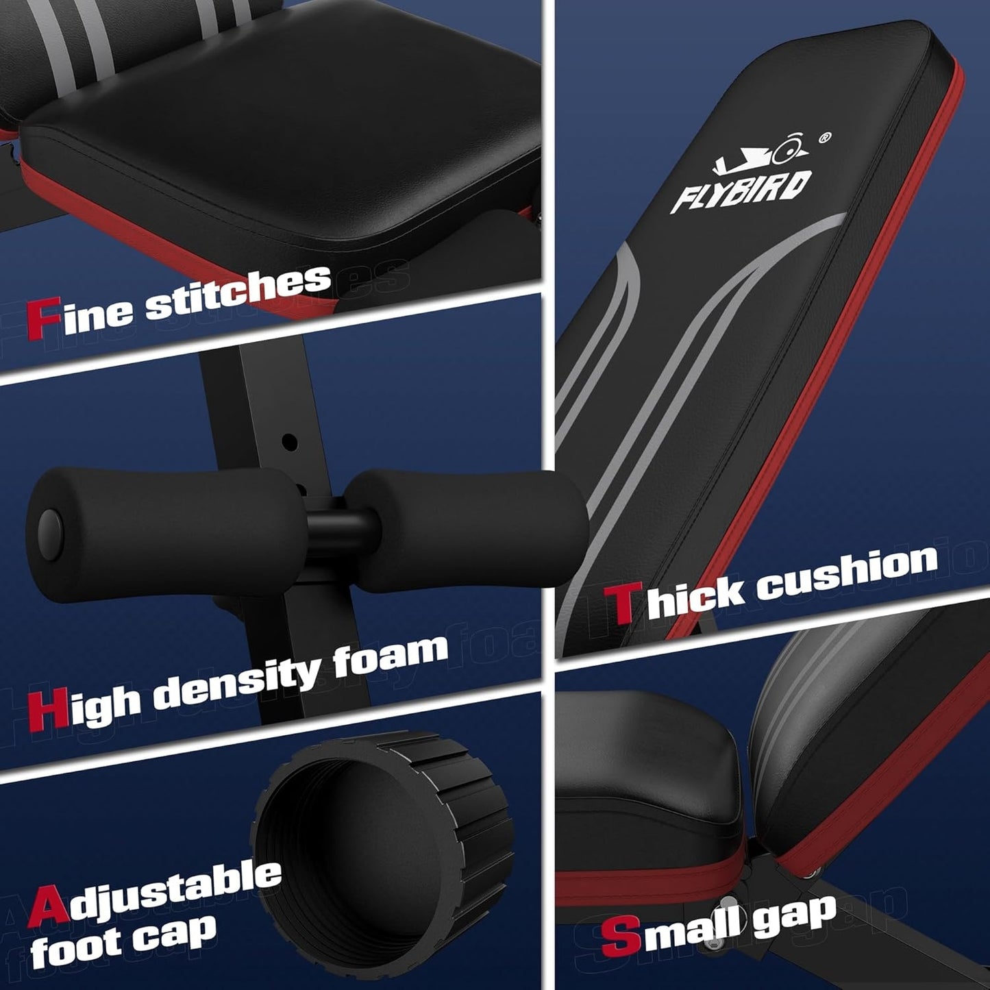 FLYBIRD Foldable Weight Bench with Resistance Bands, 8 Backrests Fast Adjustable FID for Home Gym Full Body Workout