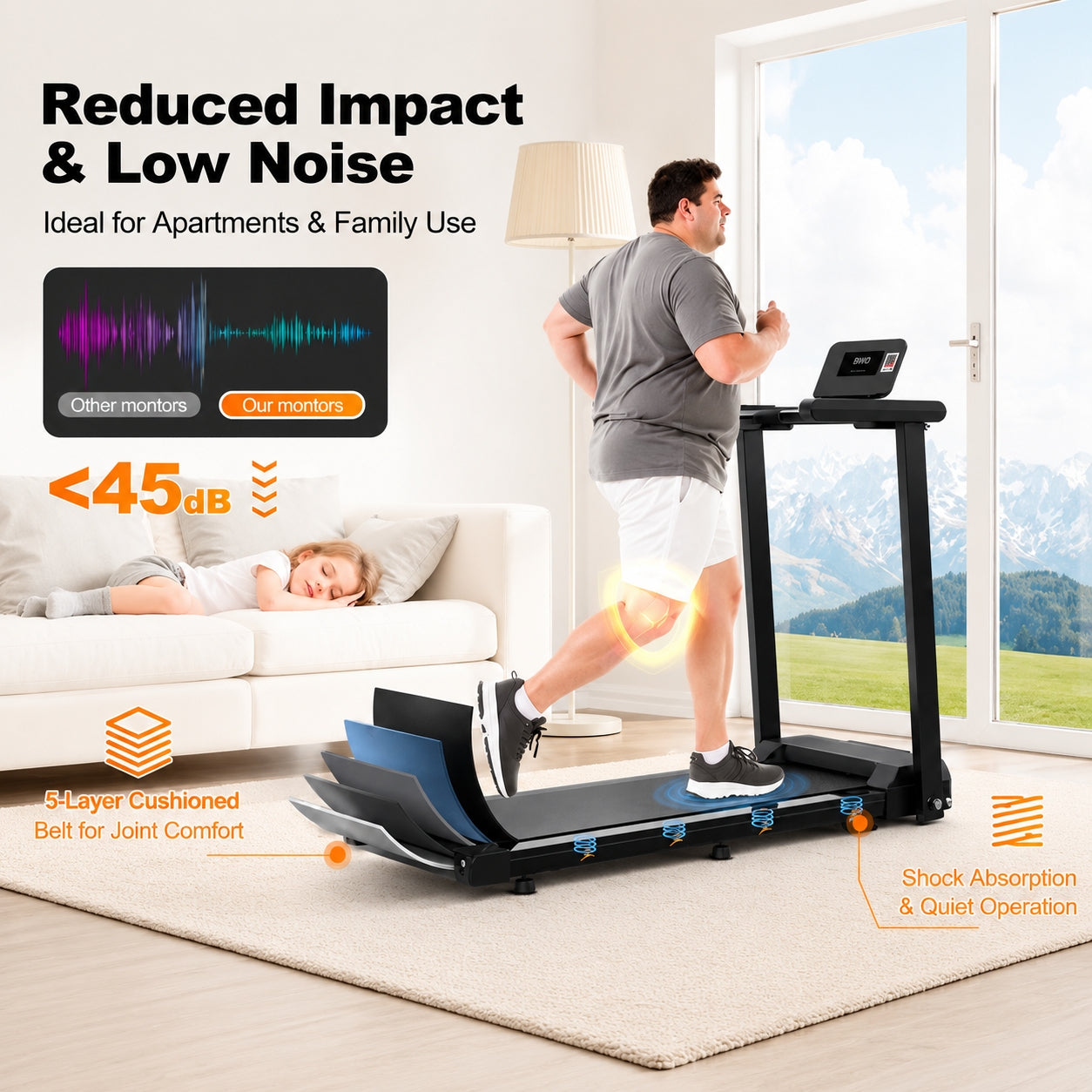 FED FITNESS Folding Treadmill with Handles 2.5HP Foldable Treadmill with LED Display 300 LBS Capacity Running Machine for Home Small Spaces