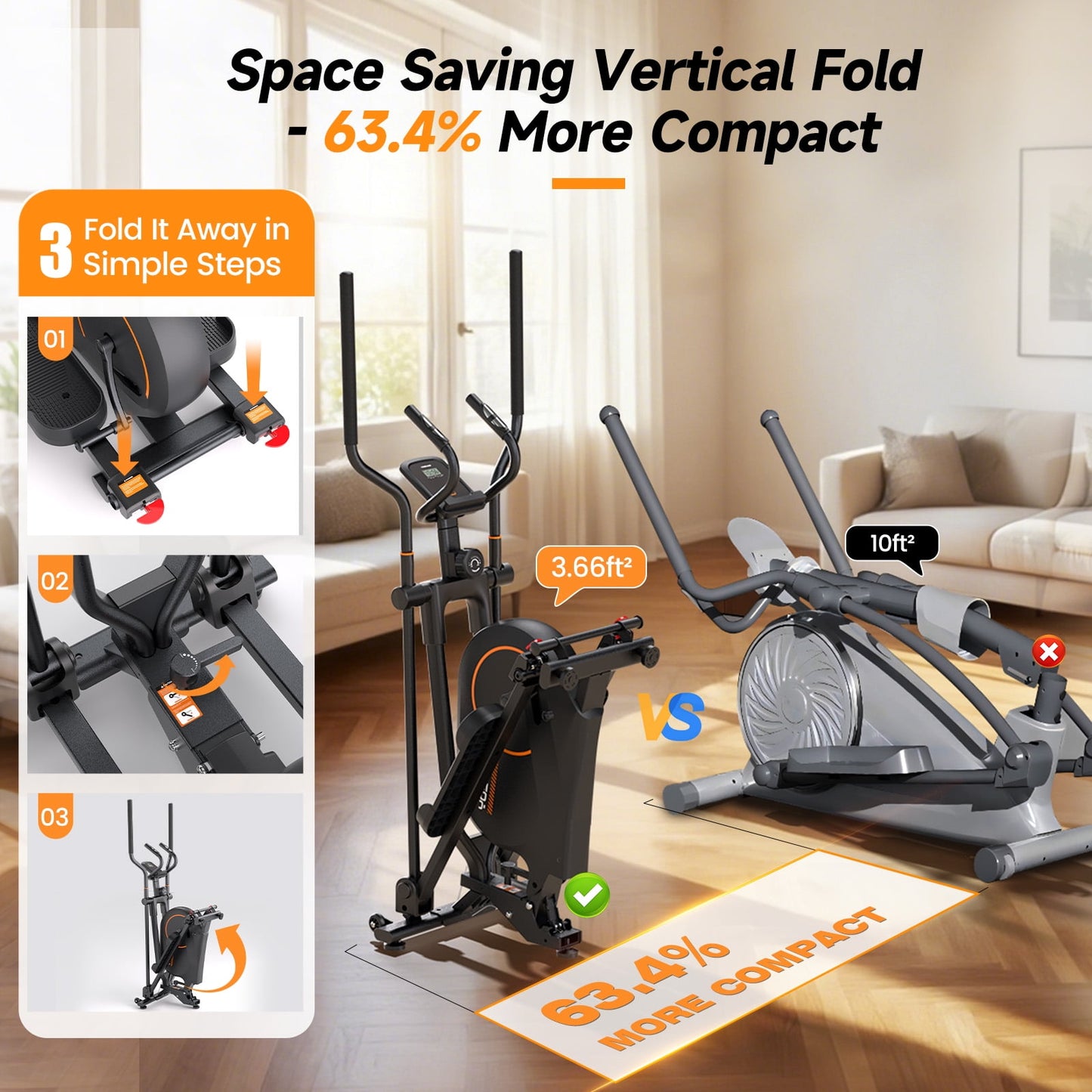 YOSUDA Foldable Elliptical Machines, 16 Resistance Levels Magnetic Elliptical Trainer for Home Gym Cardio with 350 lbs capacity