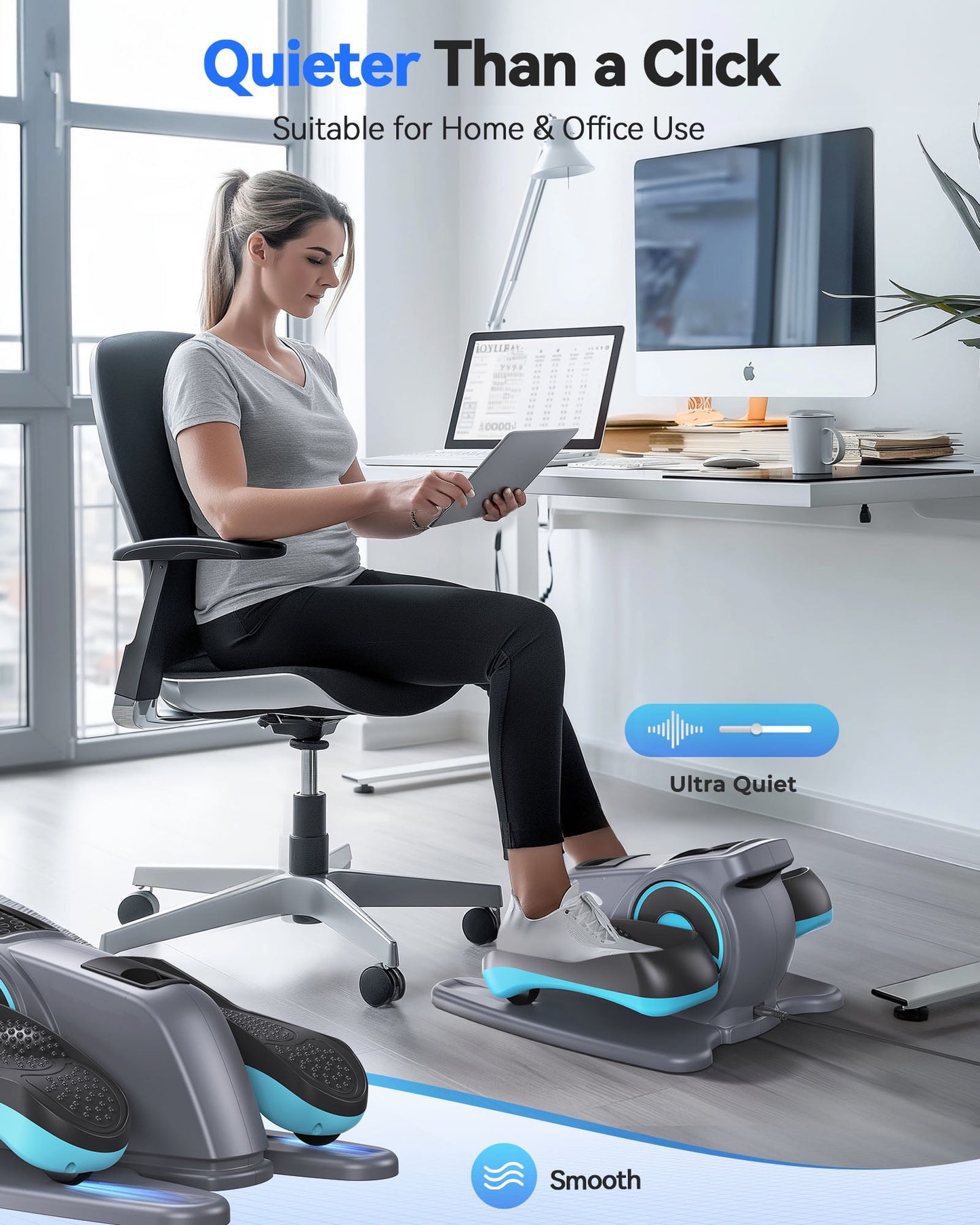 Under Desk Ellipticals Electric, Elipse Leg Exerciser for Seniors Fully Assembled, Seated Pedal Exerciser with Remote Control & Non-slip Mat & Foot Straps Band