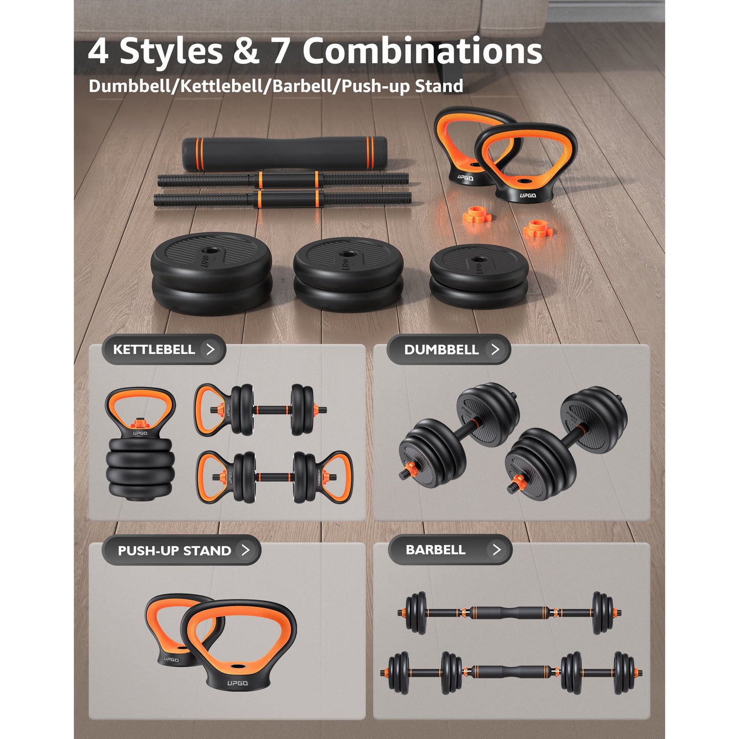 FLYBIRD 70lb Weight Set with Connector Bar, 4 in 1 Workout Gear with Dumbbell （1 pair 35-LB Dumbbells）