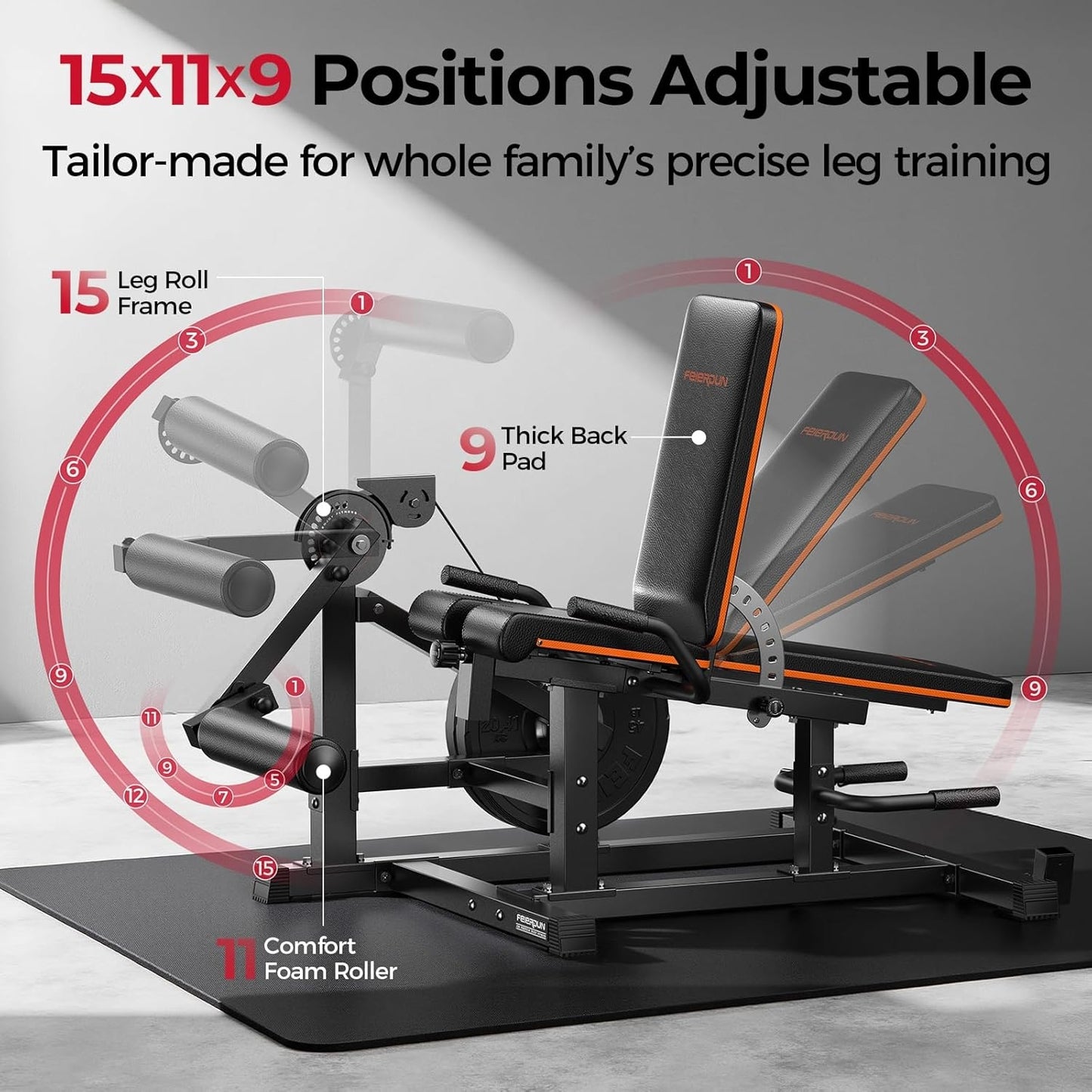 FEIERDUN Leg Extension and Curl Machine, Adjustable Leg Curl Machine, Seated Leg Extension and Lying Curl Machine, Leg Workout Equipment