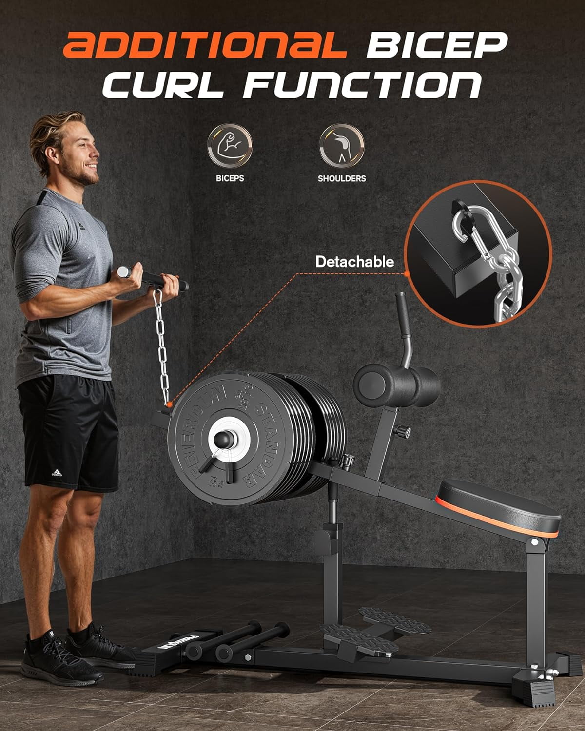 FEIERDUN Adjustable Seated Calf Raise Machine with Band Pegs and Bicep Curl Handle for Leg Training and Exercise - Home Gym Equipment