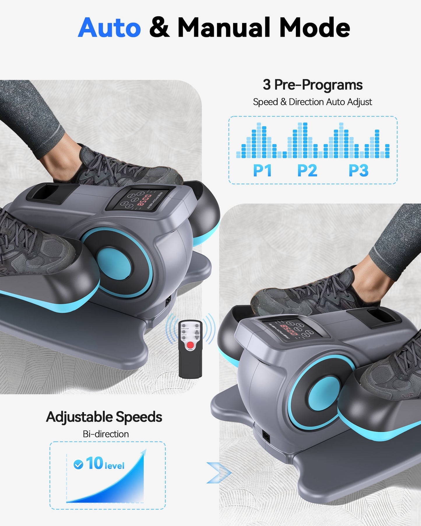 Under Desk Ellipticals Electric, Elipse Leg Exerciser for Seniors Fully Assembled, Seated Pedal Exerciser with Remote Control & Non-slip Mat & Foot Straps Band