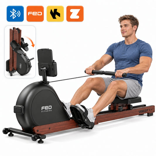 YOSUDA Wooden Rowing Machine for Home, Foldable Magnetic Rower with 32 Resistance Levels & Self-Powered System,Full Body Low-Impact Cardio Equipment