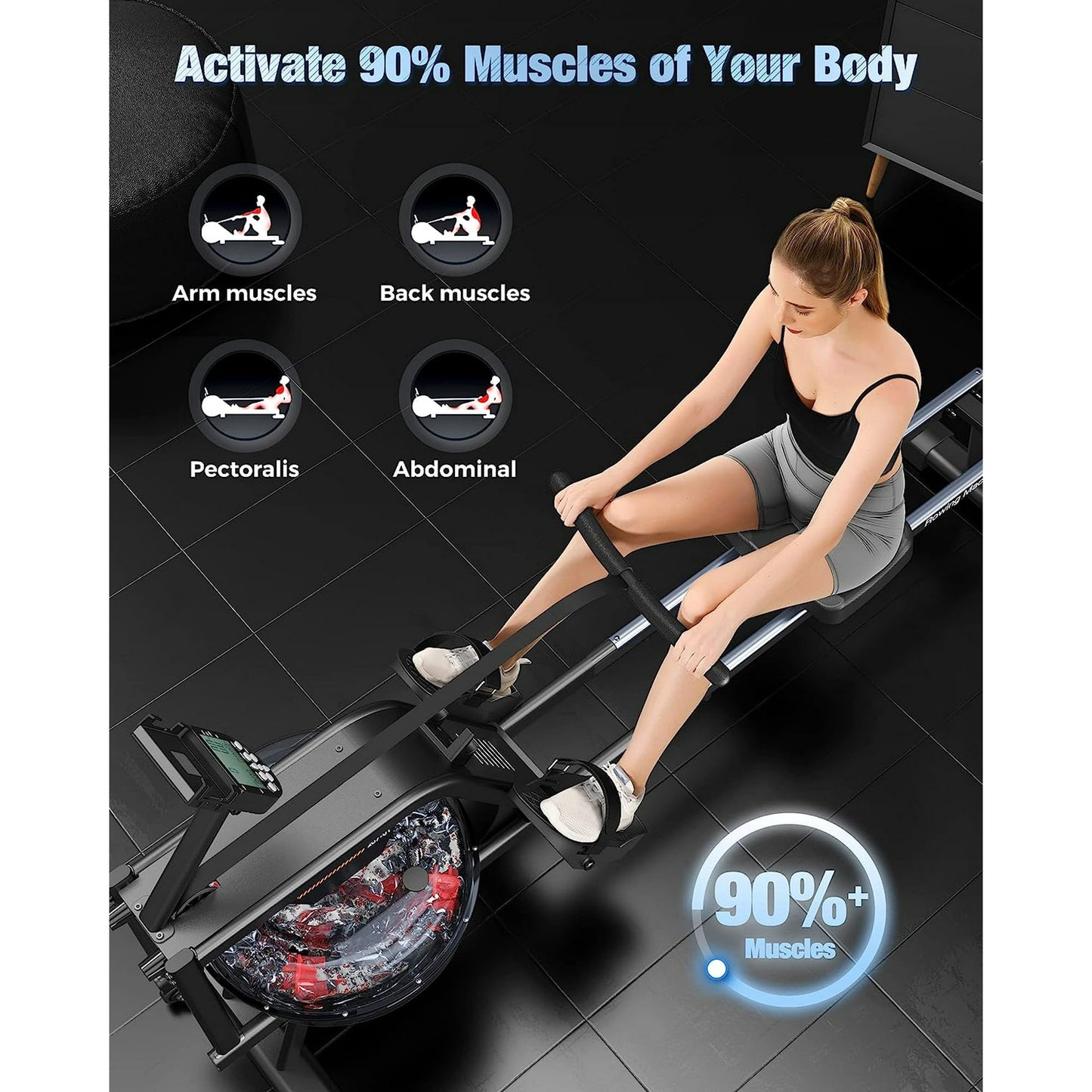 YOSUDA Home Water Rower Machine, 350 lbs Max Weight, with LCD Display