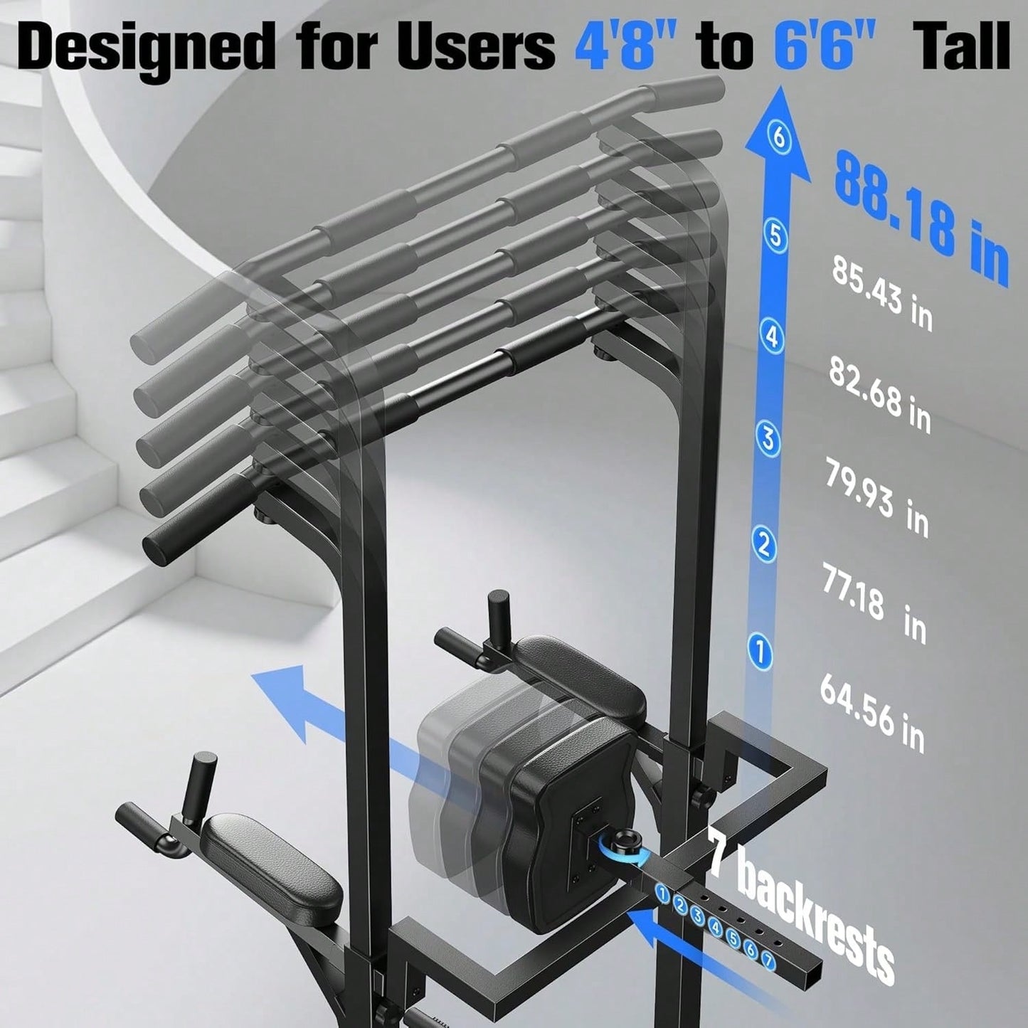 FED FITNESS Adjustable Power Tower 450lbs Max Weight Dip Station Pull up Bar Power Rack Push up Resistance Band for Home Gym