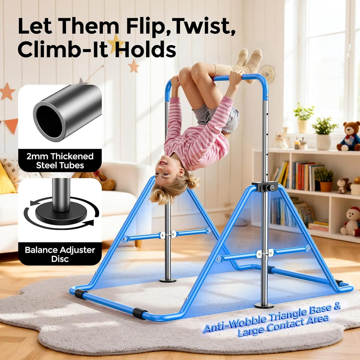 Sportsroyals Gymnastics Bar for Kids,Adjustable Height Gymnastic Horizontal Bars,Folding Gymnastic Junior Training Kip Bar for Home