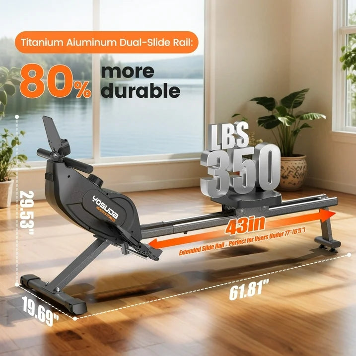 YOSUDA Magnetic Rowing Machine 350 LB Weight Capacity , Foldable Rower for Home Use with 16-Level Max 115lbs Adjustable Resistance and Bluetooth