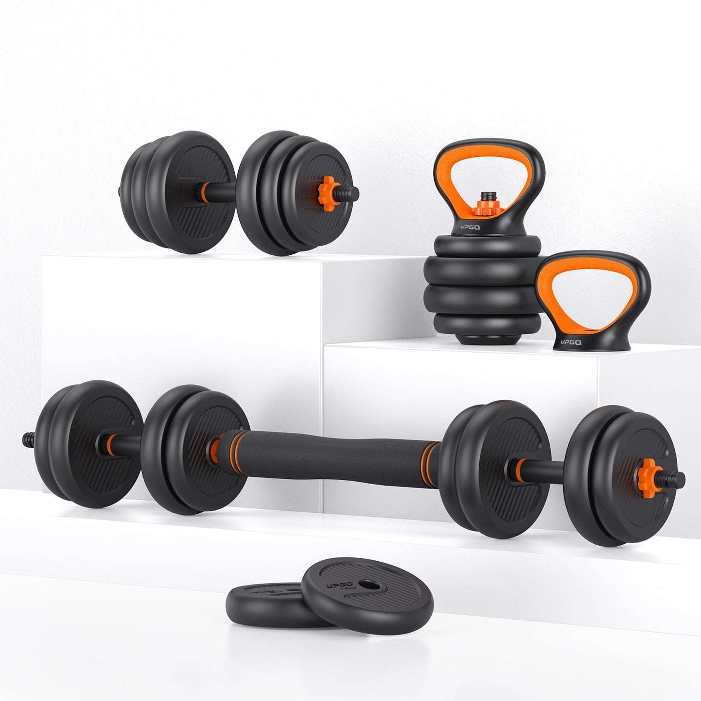 Flybird Adjustable Dumbbells, 70lbs Free Weight Set with Connector, 6 in1 Dumbbells Set as Barbell, Kettlebells, Push up Stand, Fitness Exercises for Home Gym