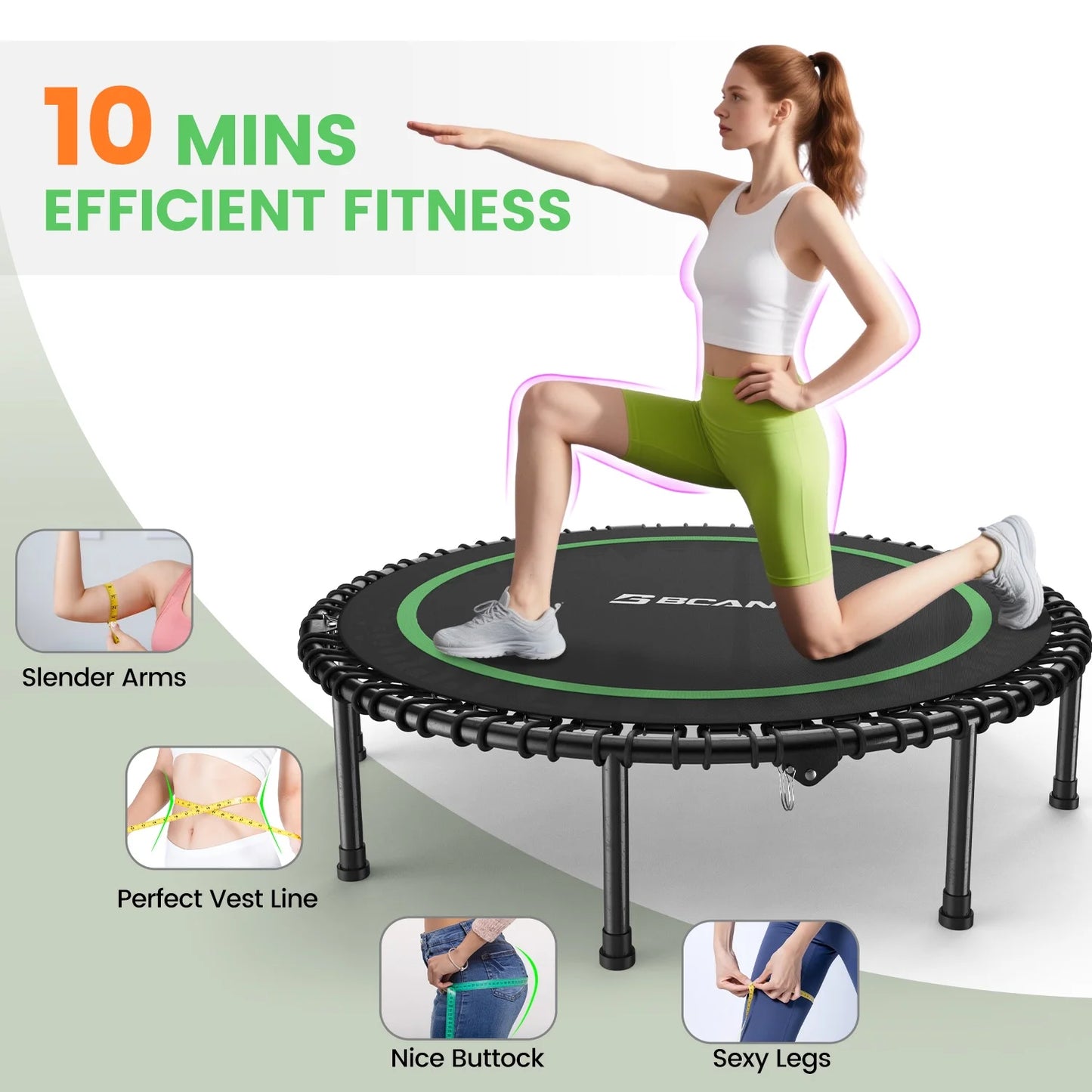 BCAN 450LBS/550LBS Foldable Mini Trampoline, 40"/48" Adult Fitness Trampoline with Durable Bungees, Stable & Quiet Exercise Rebounder,Great Mini Trampoline for Indoor/Garden Workout
