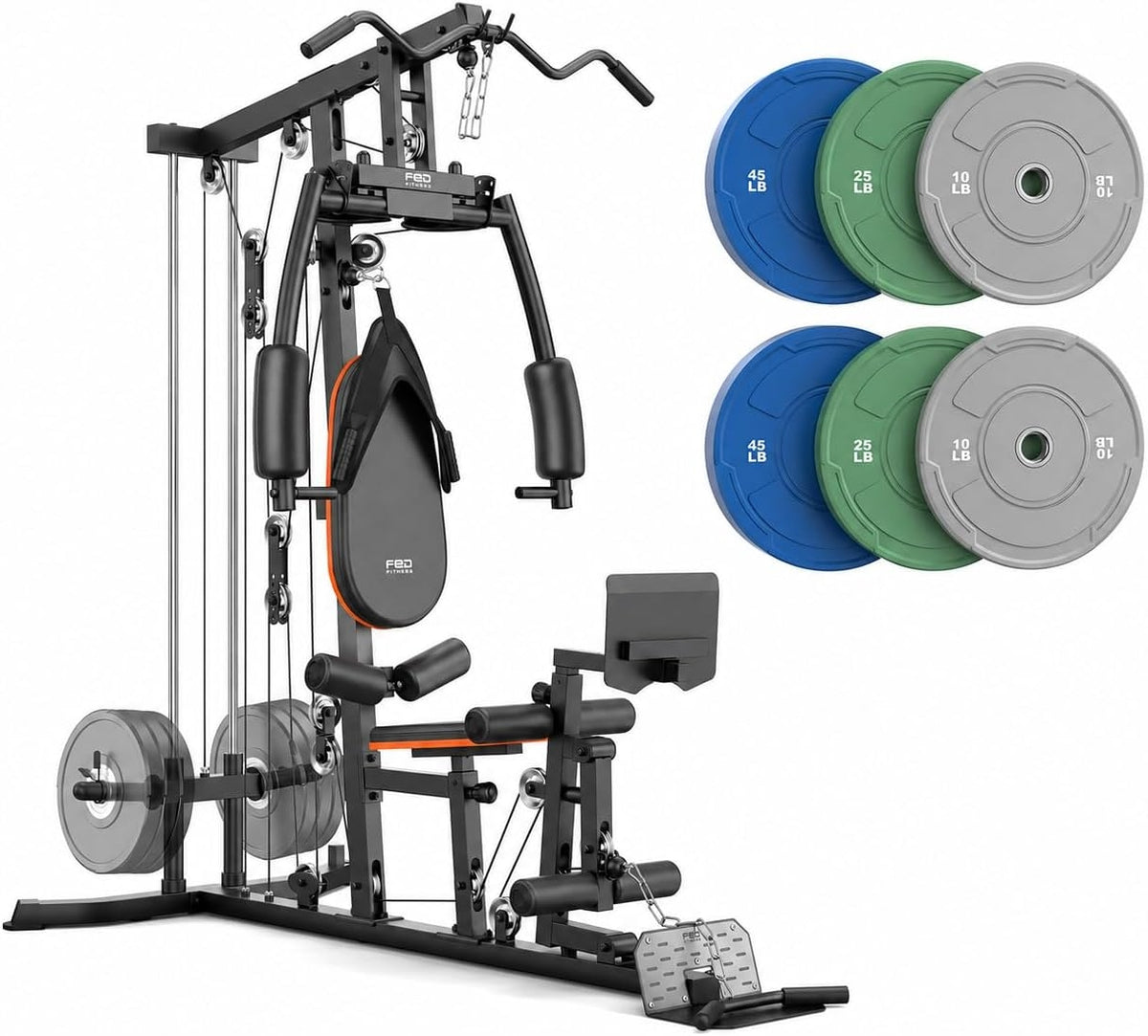 FED Fitness Home Gym, 240LB Plate-Loaded Multifunctional Workout Station | Full-Body Exercise Equipment, Workout Equipment and Fitness Equipment