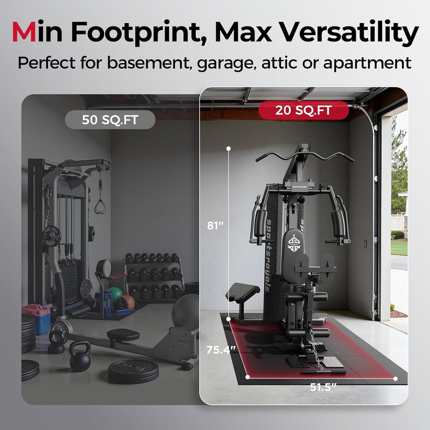 Sportsroyals Multifunctional Gym Equipment Pro Plus, Workout Station with 150LBS Weight Stack With Leg Press