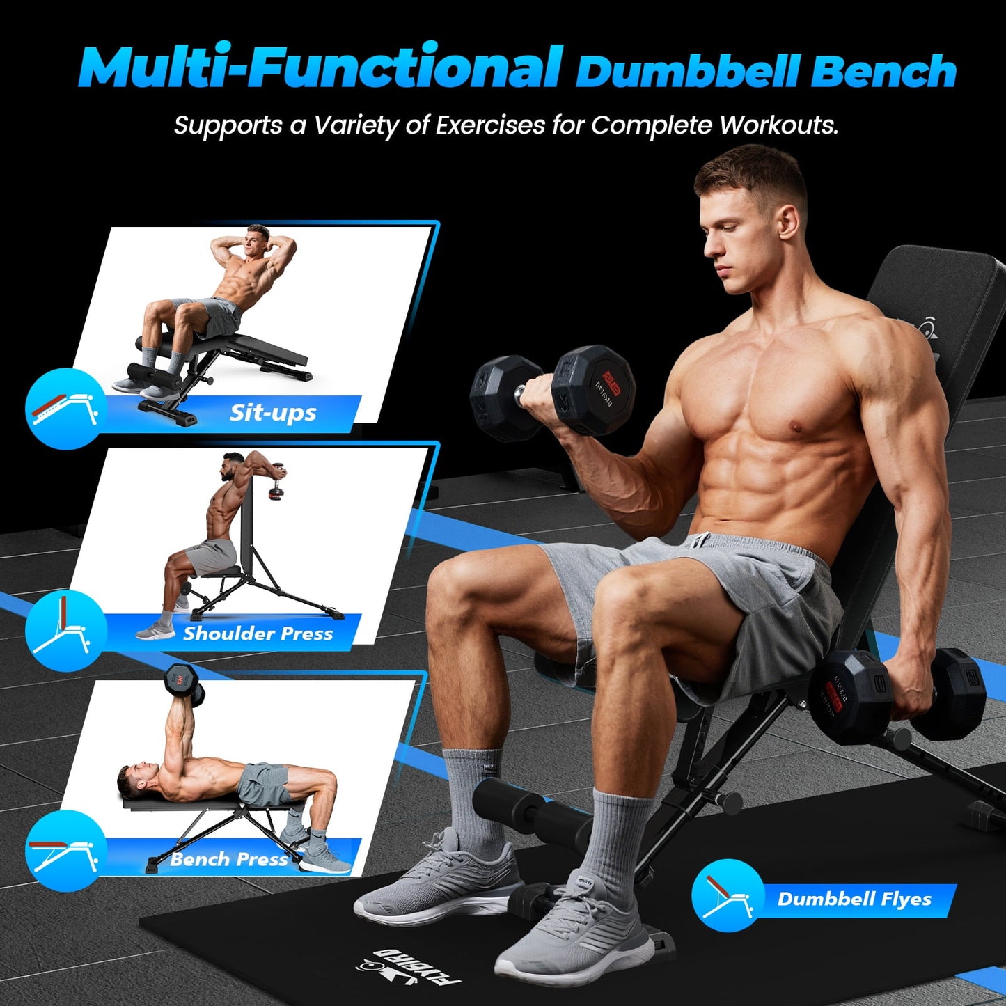 Flybird Collapsible Adjustable Weight Bench - Heavy Duty Foldable Fitness Exercise Utility