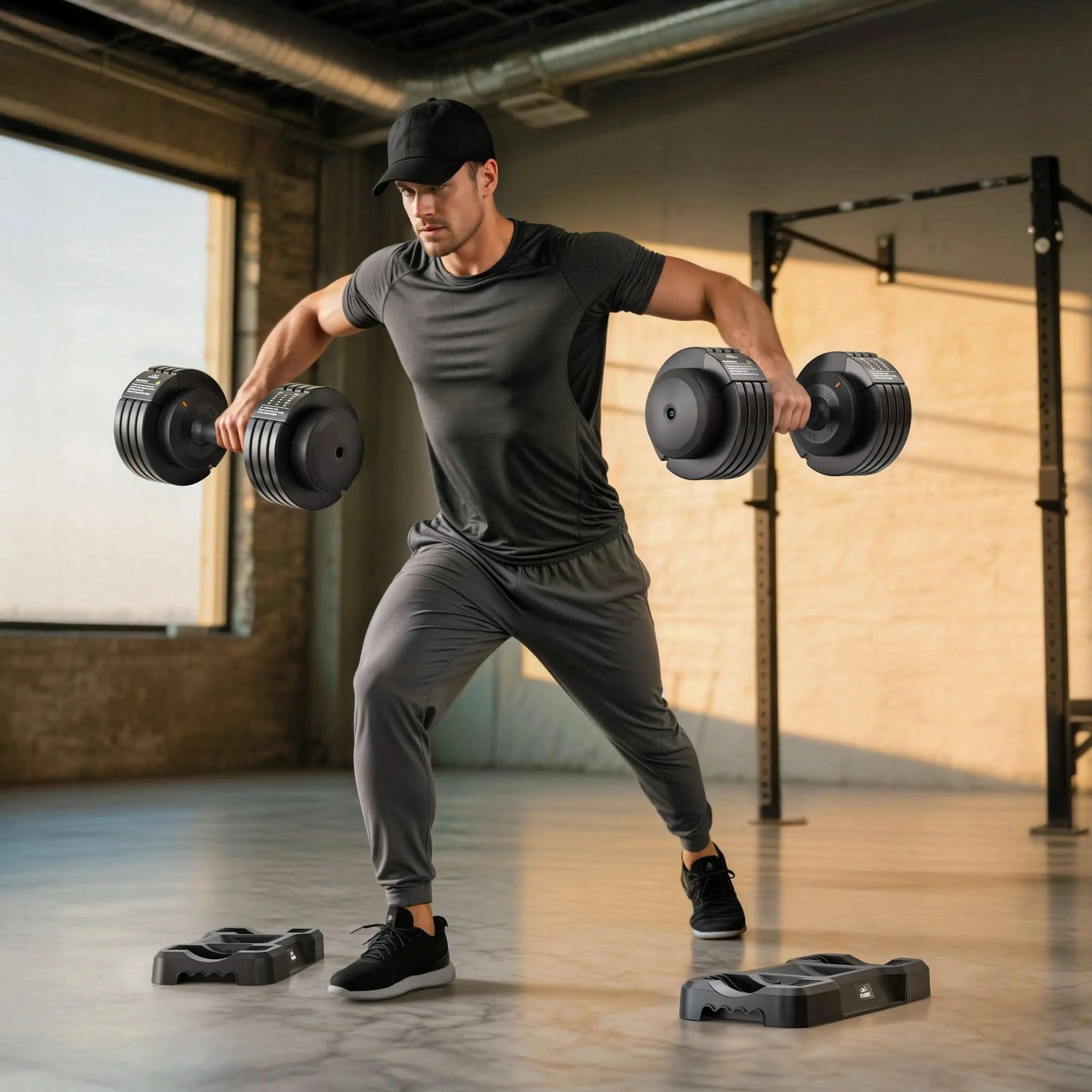 Flybird 1 Pair 55LBS-Adjustable Dumbbell, Multiweight Options for Full Body Workout