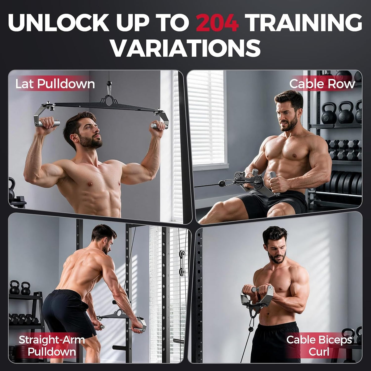 fed fitness 360° LAT Pull Down Bar, Cable Attachments for Gym | 360° rotation, 16 lockable angles, 1000 lb capacity, cable pulldowns, rows and T-bar training