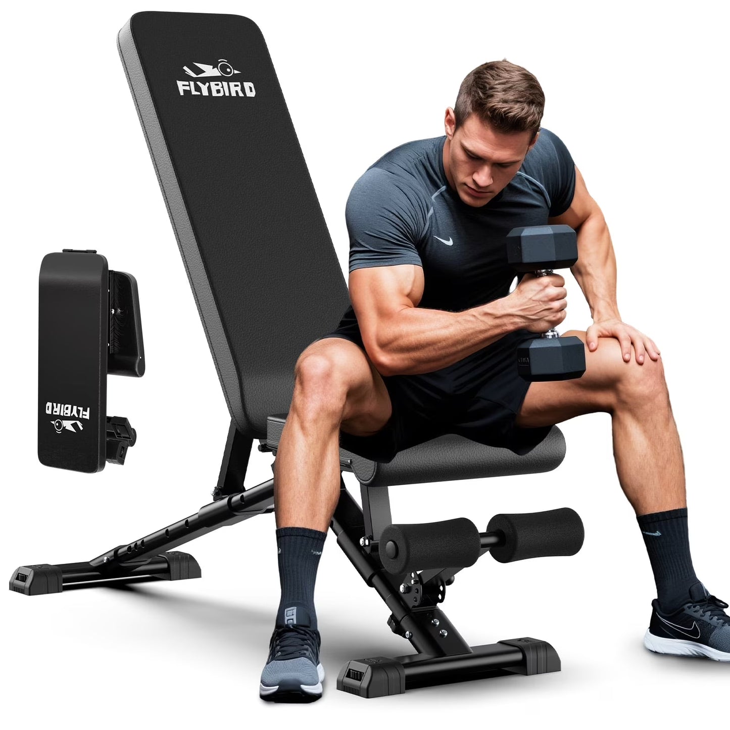 Flybird Collapsible Adjustable Weight Bench - Heavy Duty Foldable Fitness Exercise Utility