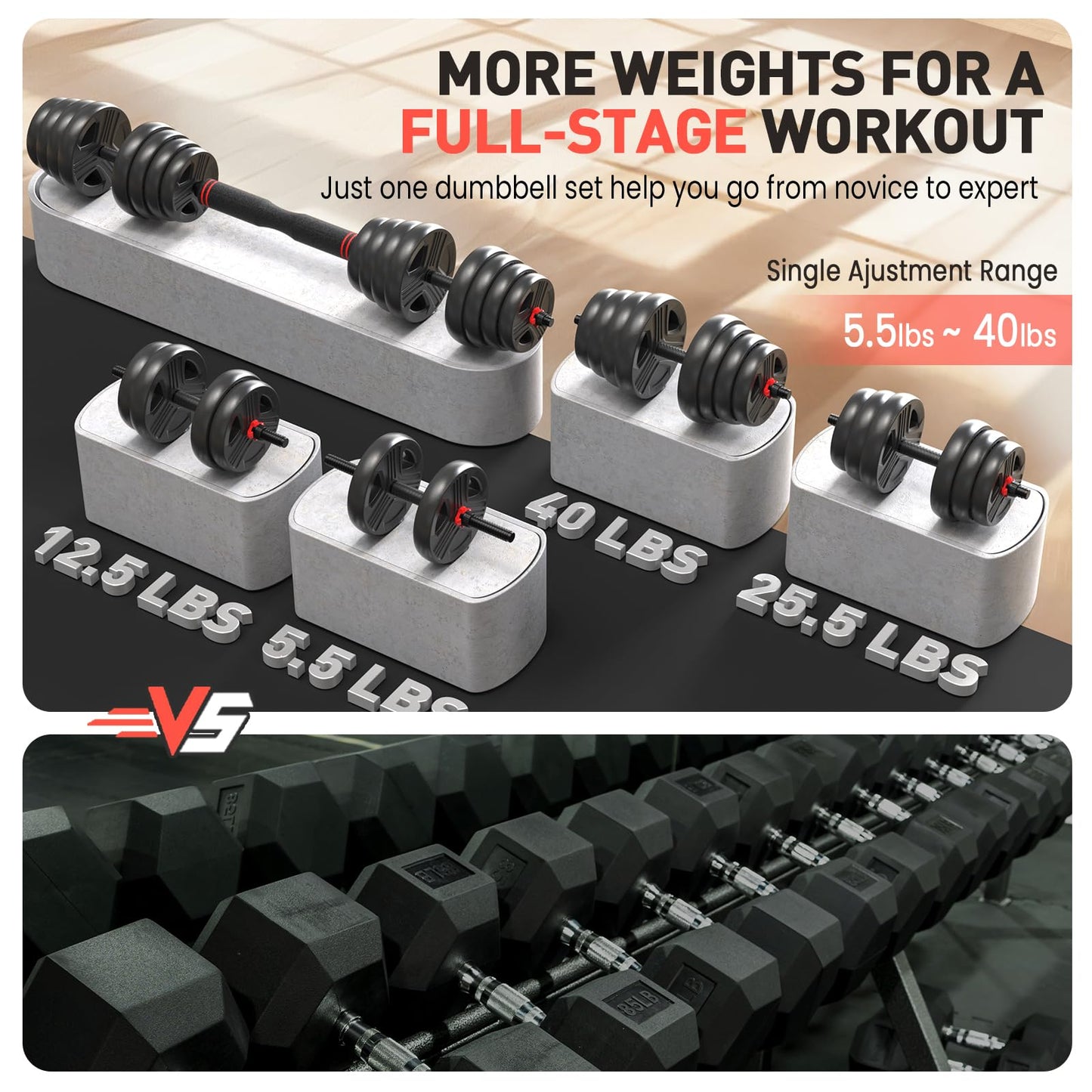 Adjustable Dumbbells,80lbs Free Weights Dumbbells Convertible 2 or 3 in 1 Set Used as Barbell, Kettlebells, A Pair of Lightweight for Home Gym