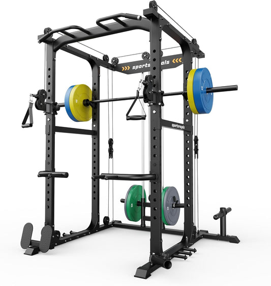 Sportsroyals Power Cage,1600lbs Multi-Function Power Rack with Adjustable Cable Crossover System, Weight Cage for Home Gym