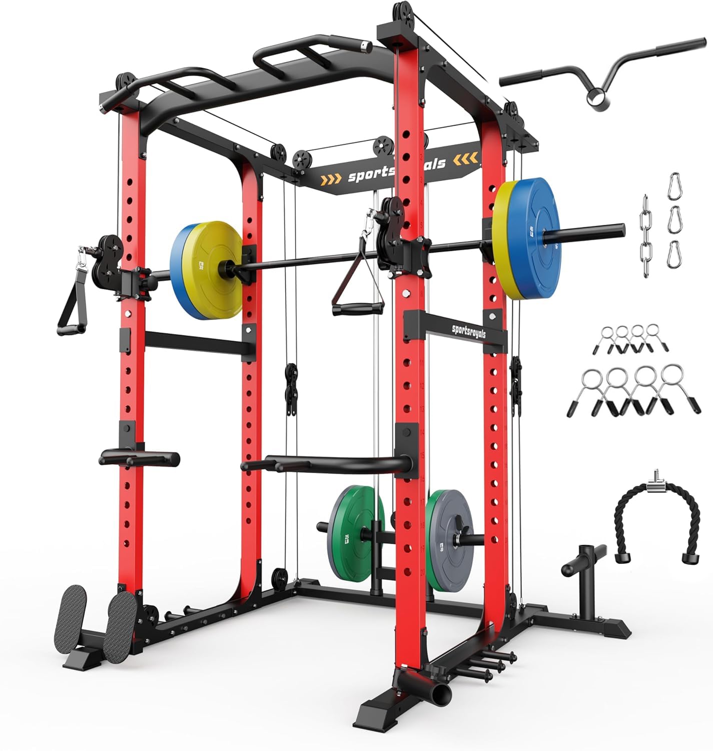 Sportsroyals Power Cage, Power Rack with Adjustable Cable Crossover System, Weight Cage for Home Gym