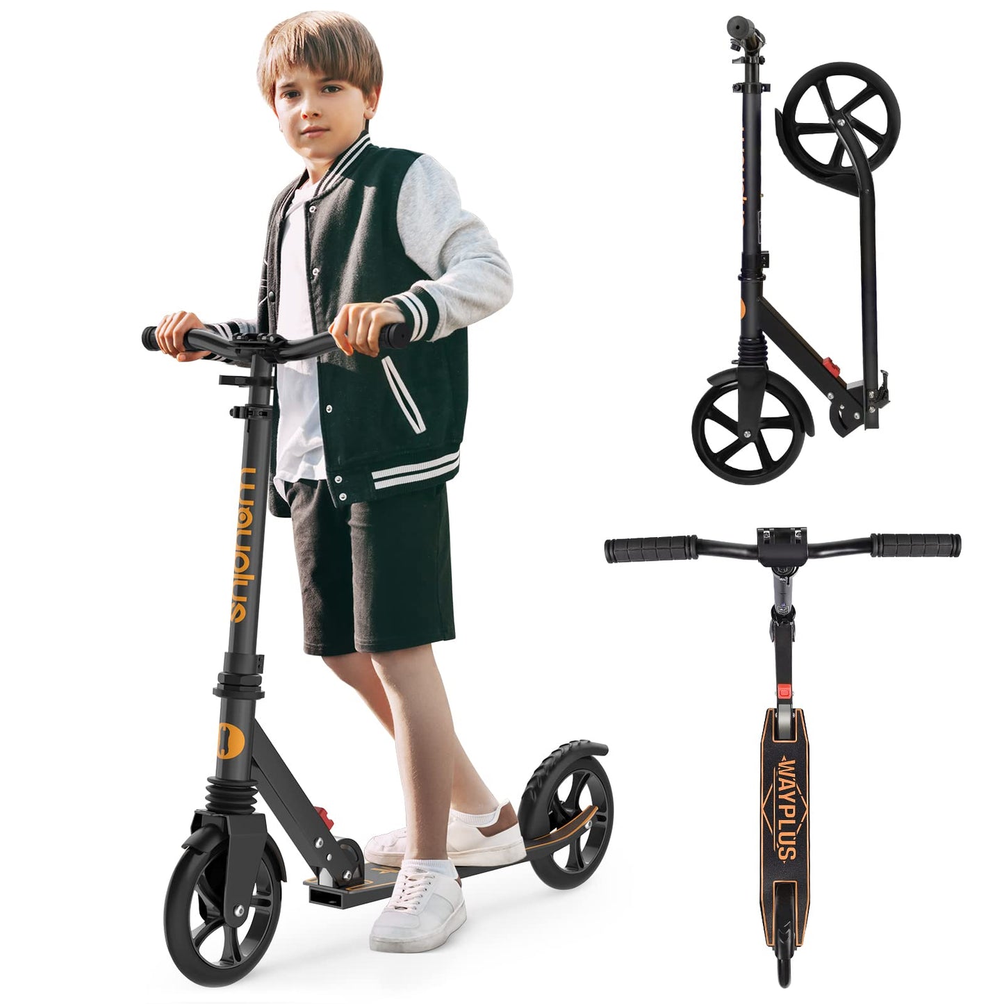 WAYPLUS Kick Scooter for Ages 6+,Kid, Teens & Adults. Max Load 240 LBS. Foldable, Lightweight, 8IN Big Wheels for Kids, Teen and Adults, 4 Adjustable Levels. Bearing ABEC9