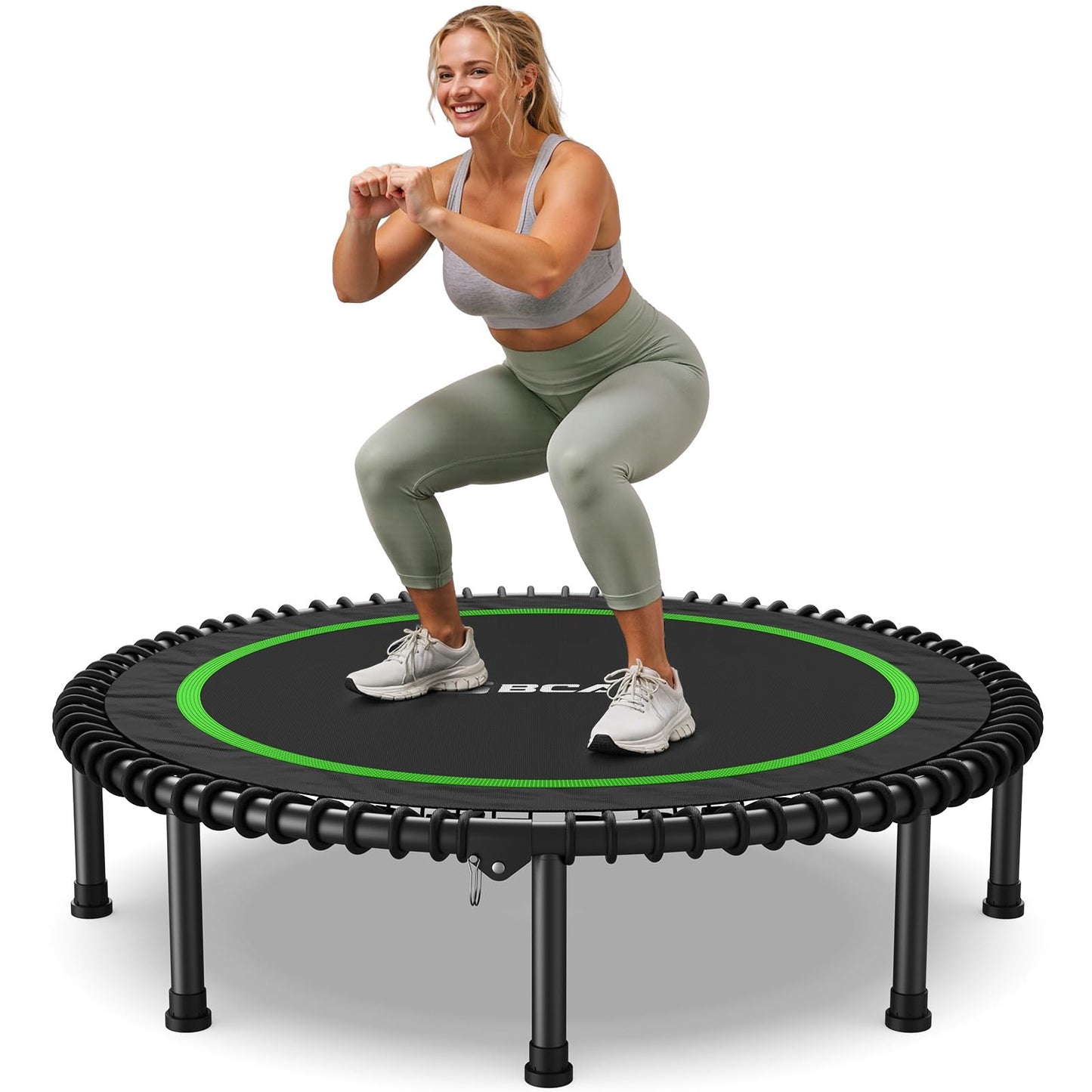 BCAN 450LBS Foldable Mini Trampoline, 48" Adult Fitness Trampoline with Durable Bungees, Stable & Quiet Exercise Rebounder for Indoor/Garden Workout