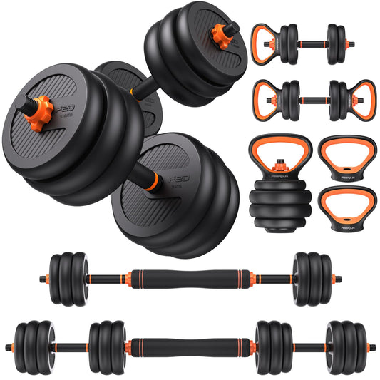 FEIERDUN Adjustable Dumbbells, 20/30/45lbs Free Weight Set with Connector, 5 in1 Dumbbells Set Used as Barbell, Kettlebells, Push up Stand, Weight Plate, Fitness Exercises for Home Gym Suitable Men/Women