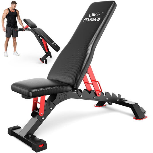 FLYBIRD Commercial Grade Adjustable Weight Bench - 1300LBS Capacity, 6+3 Positions for Ultimate Strength Training & Bench Press, with Easy-Roll Wheels