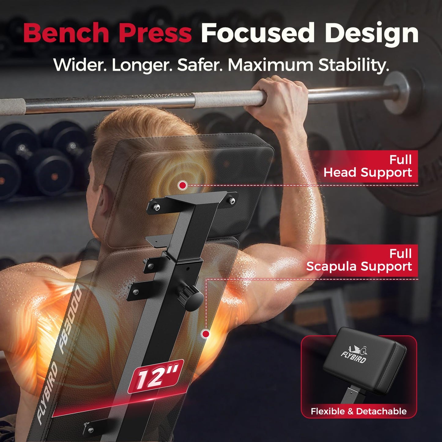 FLYBIRD Adjustable Weight Bench, 1200LBS Foldable Strength Training Bench