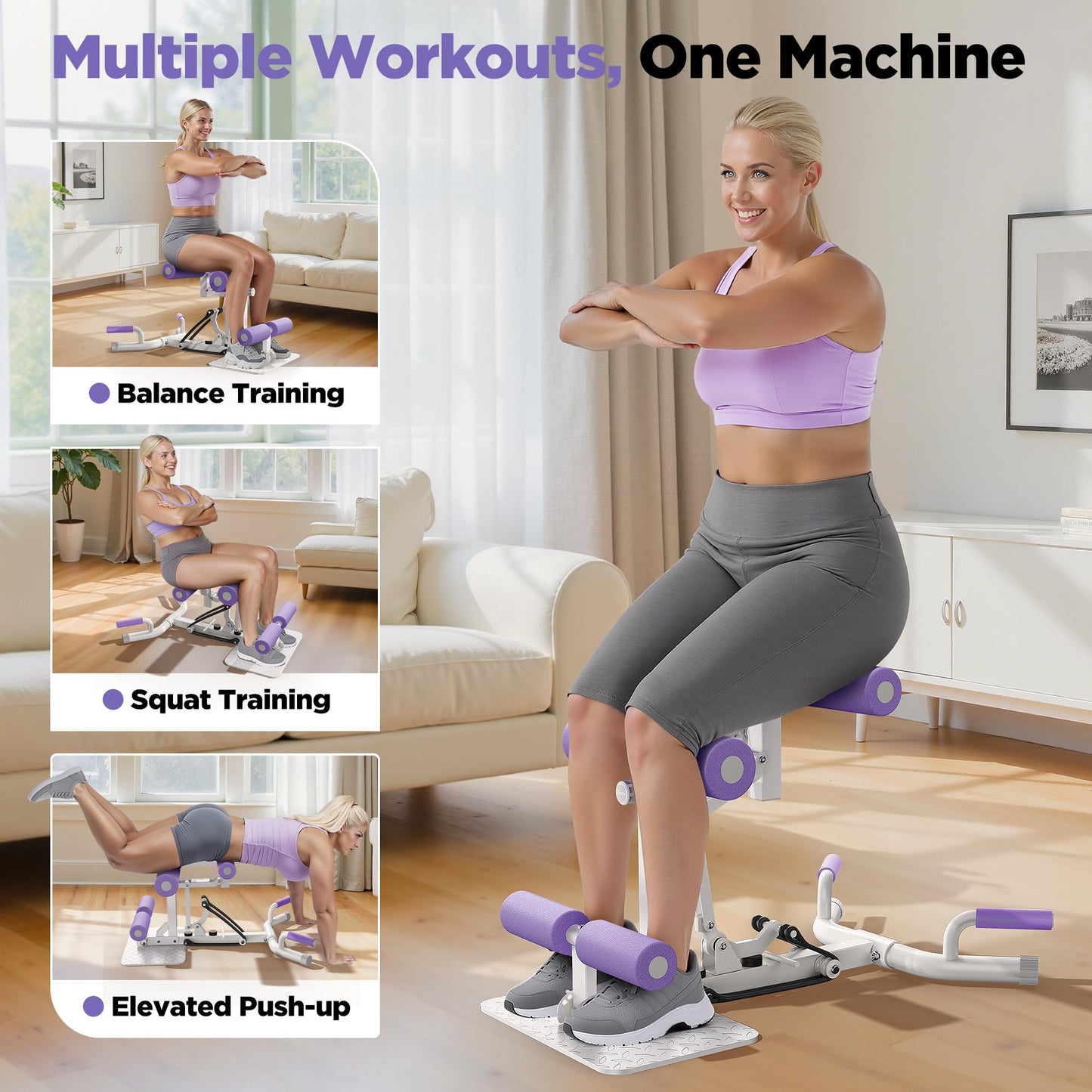 FEIERDUN Deep Squat Exercise Machine, Home Gym Core and Leg Workout Equipment for Women