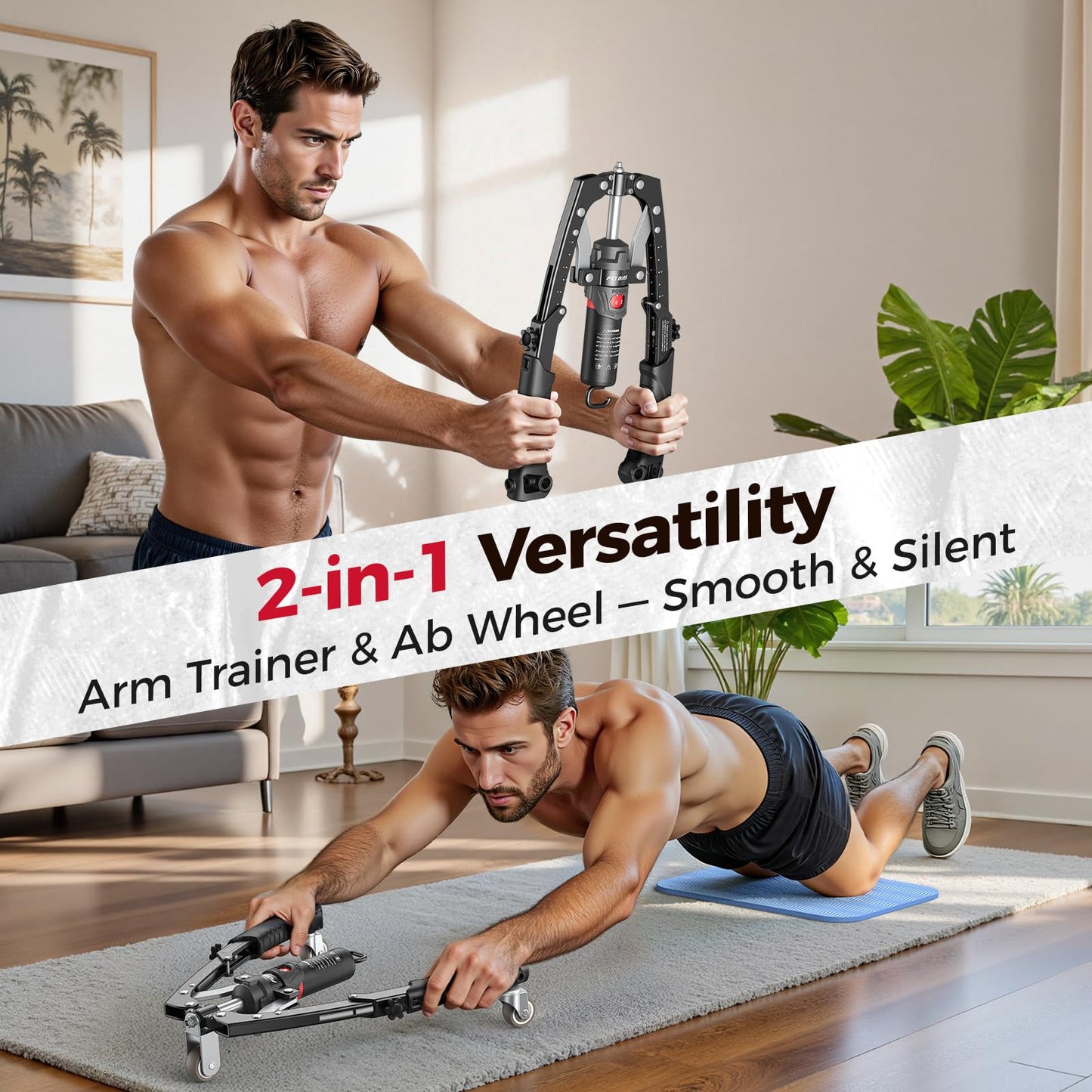 FLYBIRD 2-in-1 Twister Arm Trainer with Ab Roller Wheel, Adjustable 22-440lbs Hydraulic Power Chest