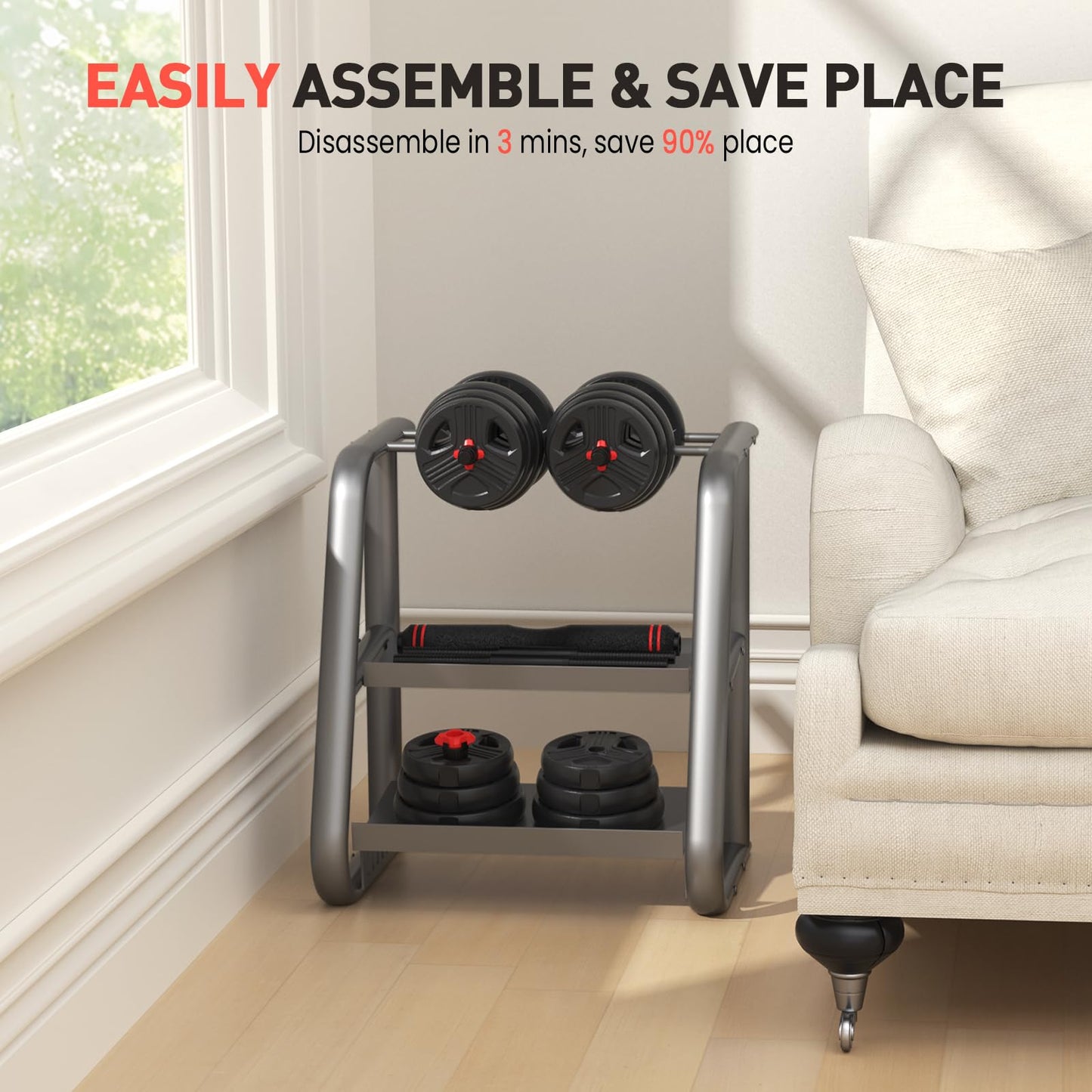 Adjustable Dumbbells,80lbs Free Weights Dumbbells Convertible 2 or 3 in 1 Set Used as Barbell, Kettlebells, A Pair of Lightweight for Home Gym