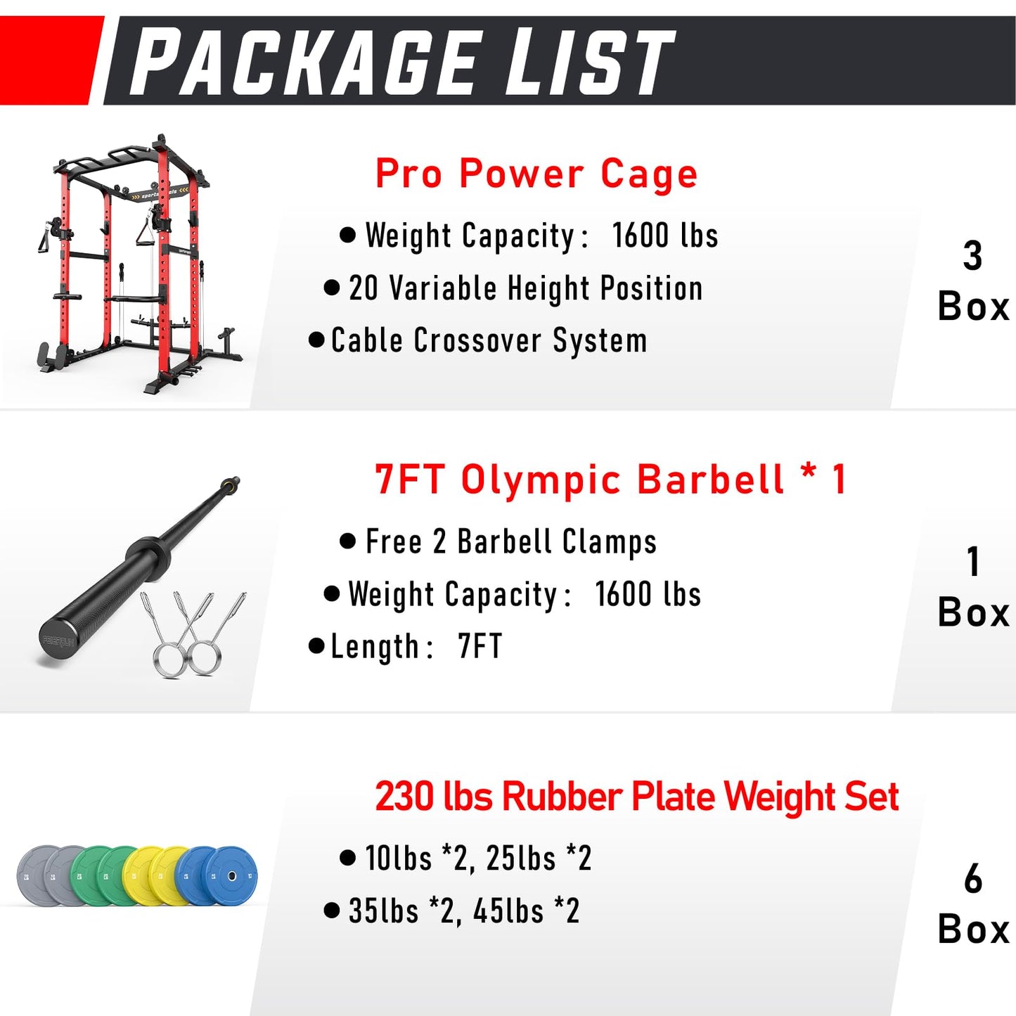 Sportsroyals Power Cage, Power Rack with Adjustable Cable Crossover System, Weight Cage for Home Gym