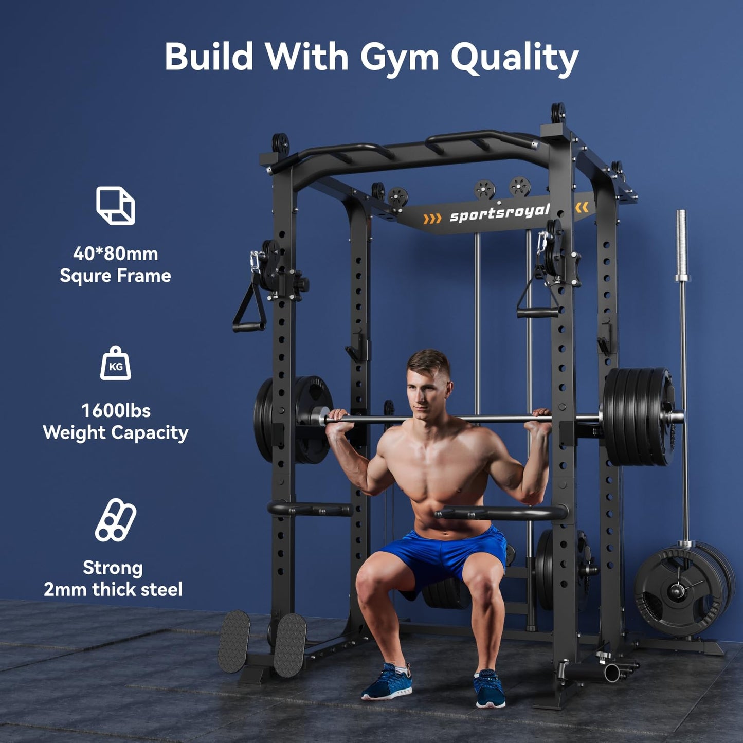 Sportsroyals 1600LB Power Rack with Adjustable Cable Crossover