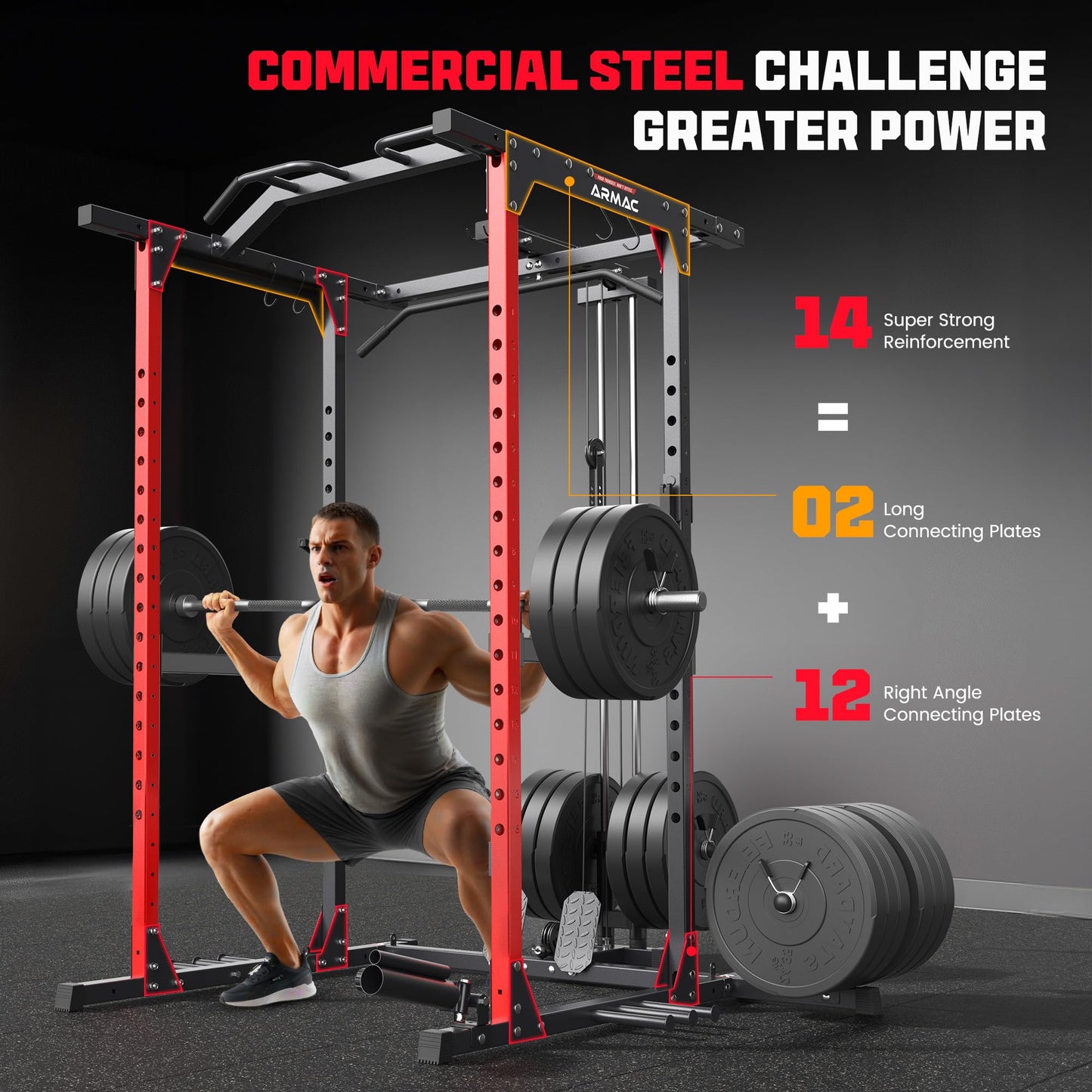 ARMAC Power Cage, Power Rack with Adjustable Cable Crossover System, Weight Cage for Home Gym