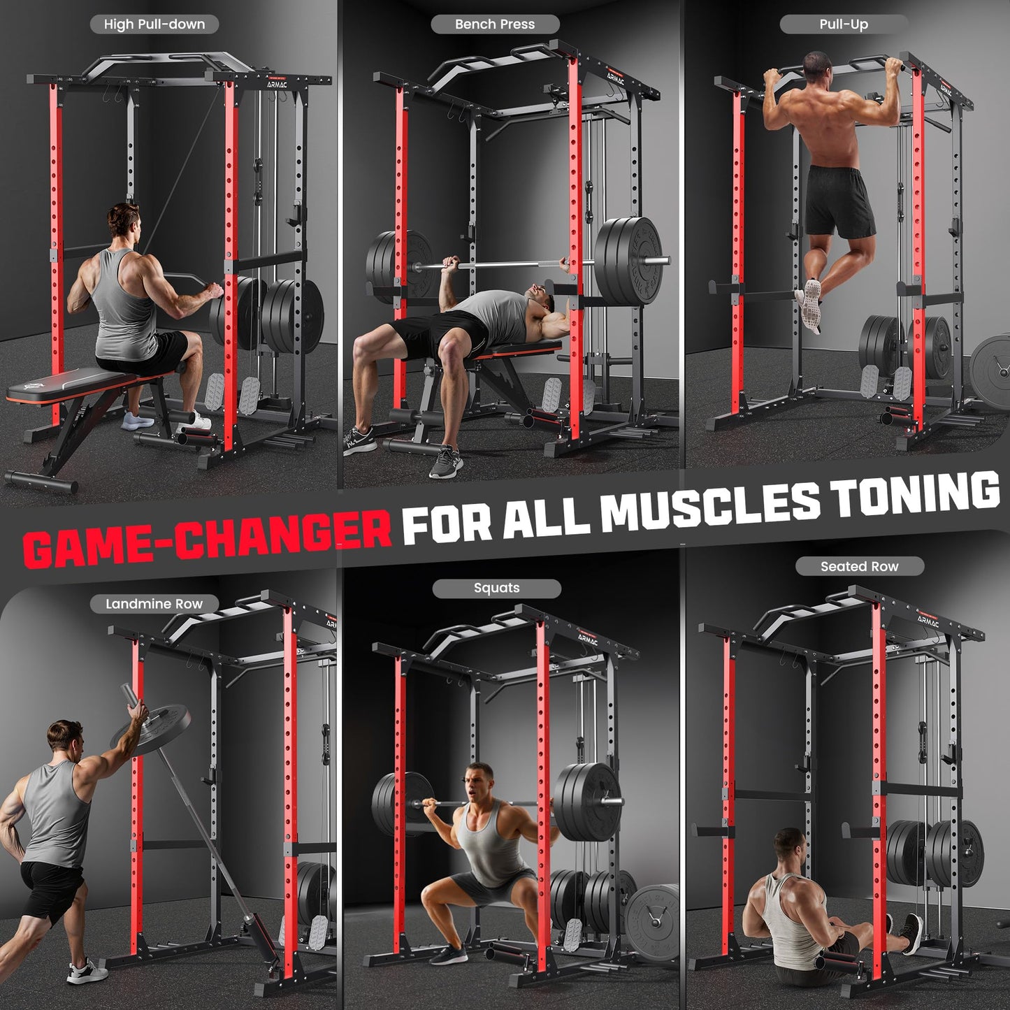 ARMAC Power Cage, Power Rack with Adjustable Cable Crossover System, Weight Cage for Home Gym