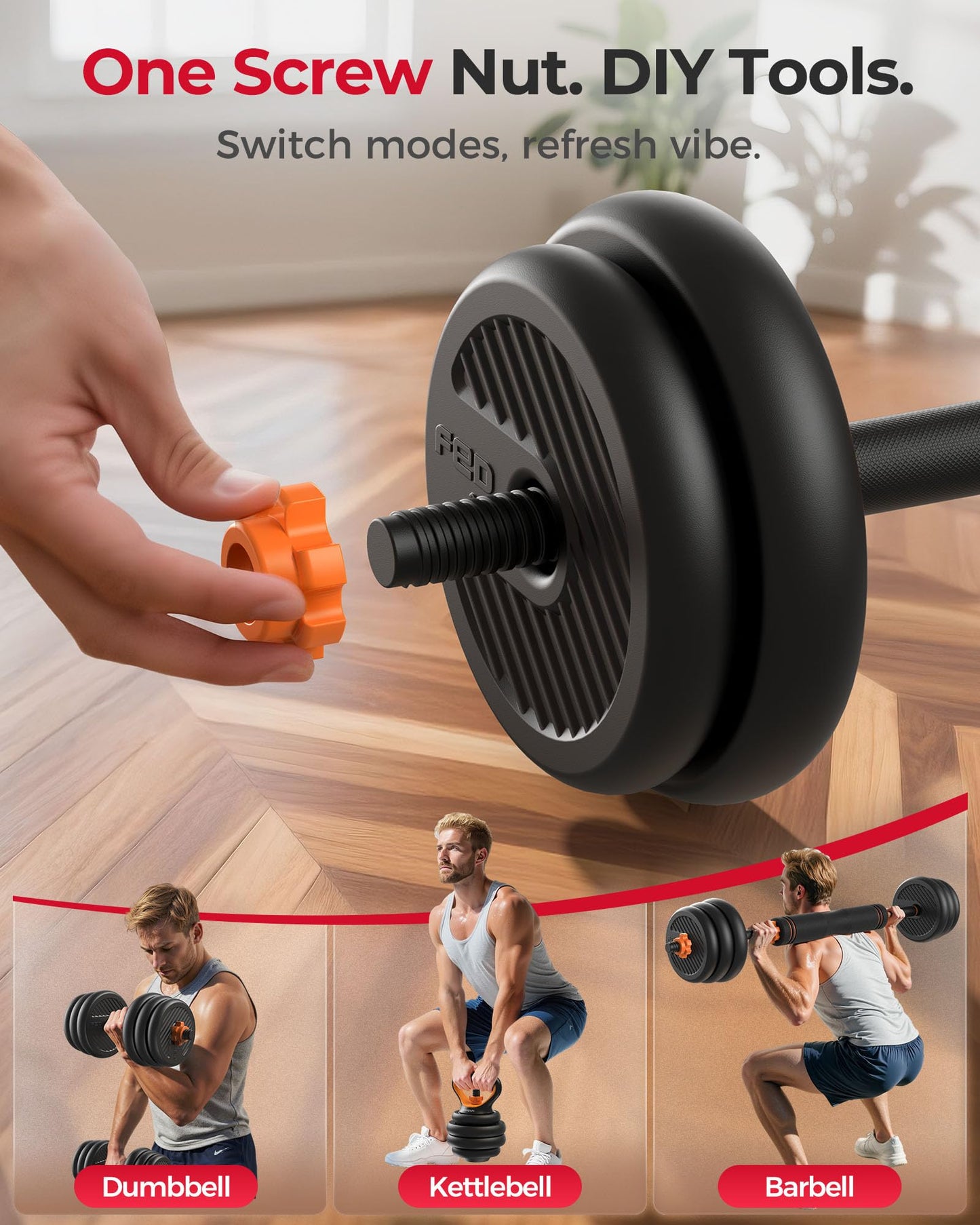 FEIERDUN Adjustable Dumbbells, 20/30/45lbs Free Weight Set with Connector, 5 in1 Dumbbells Set Used as Barbell, Kettlebells, Push up Stand, Weight Plate, Fitness Exercises for Home Gym Suitable Men/Women