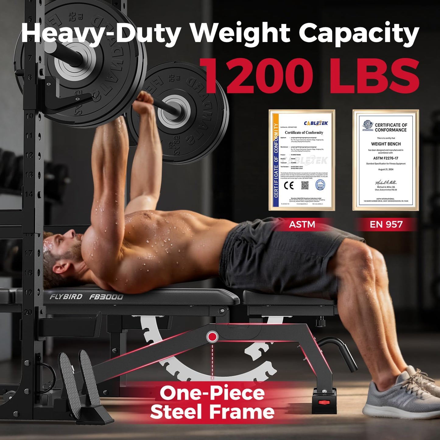FLYBIRD Adjustable Weight Bench, 1200LBS Foldable Strength Training Bench